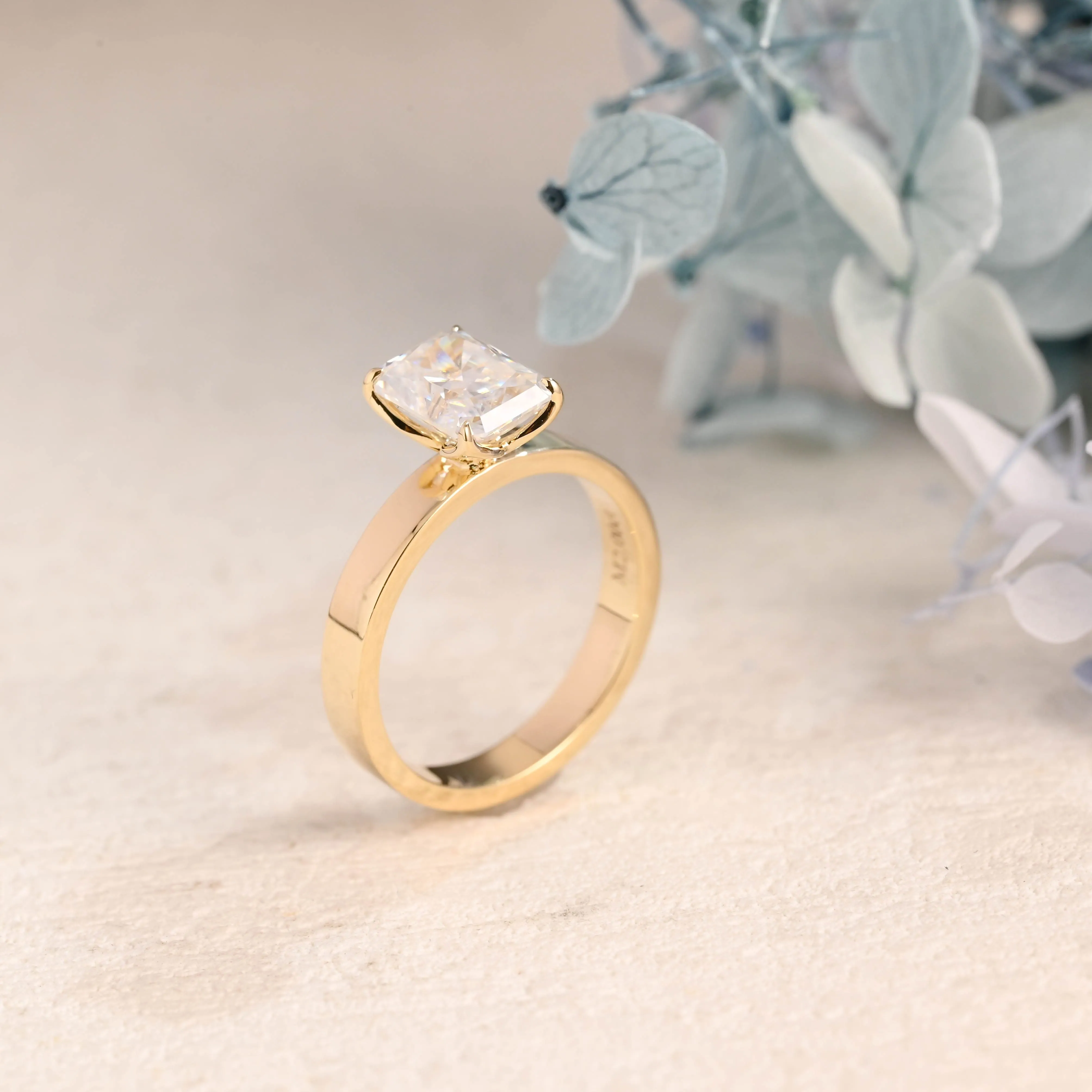 Solid Gold 3mm Width Solitaire Radiant Cut Moissanite Engagement Ring sold by Causyou product image thumbnail 5