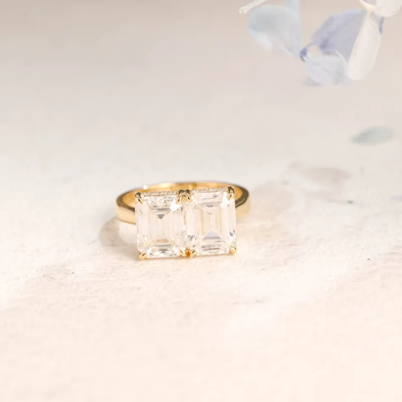 Solid Gold Emerald Cut Moissanite Toi et Moi Ring sold by Causyou