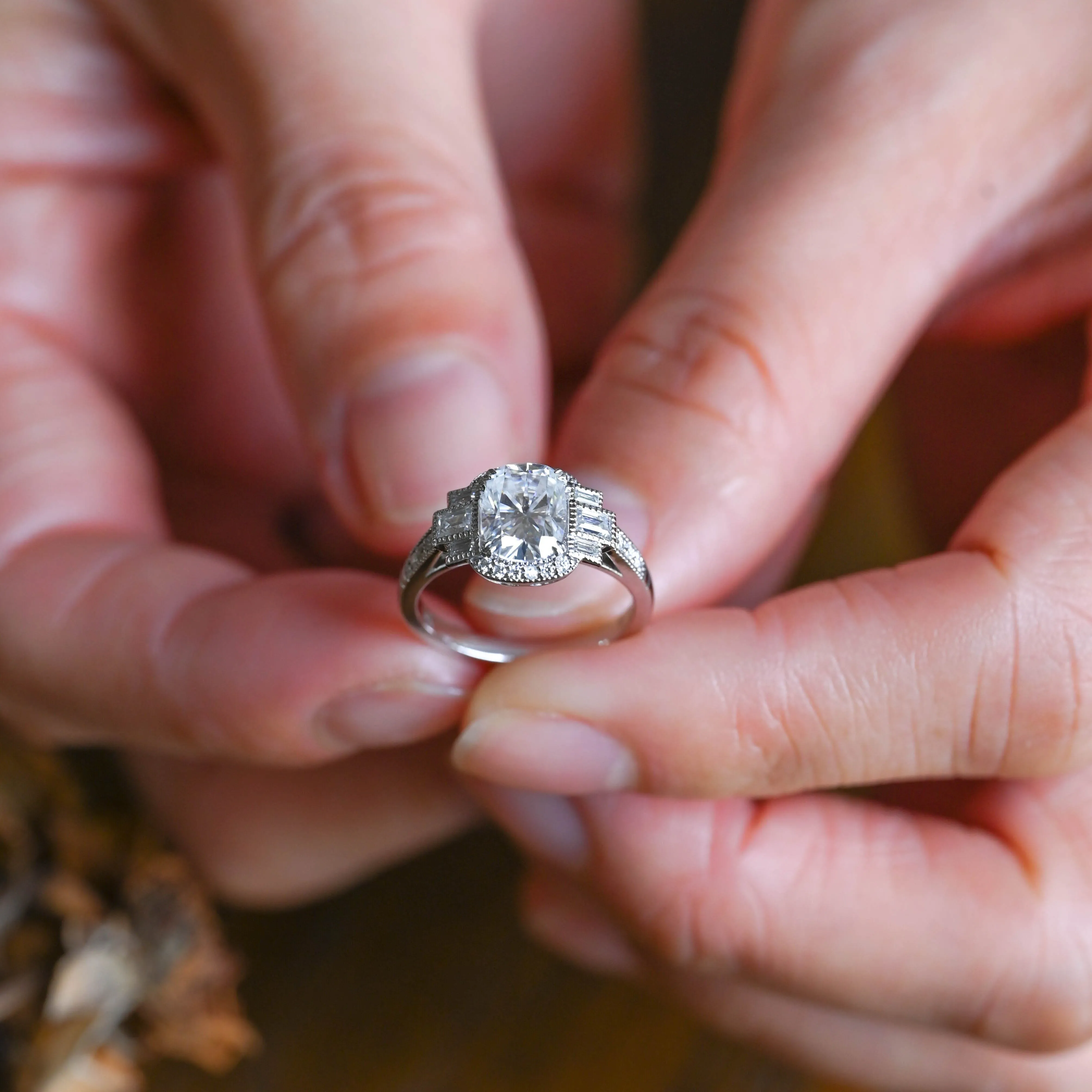 Solid Gold Oval Cut Moissanite Engagement Ring sold by Causyou product image thumbnail 2