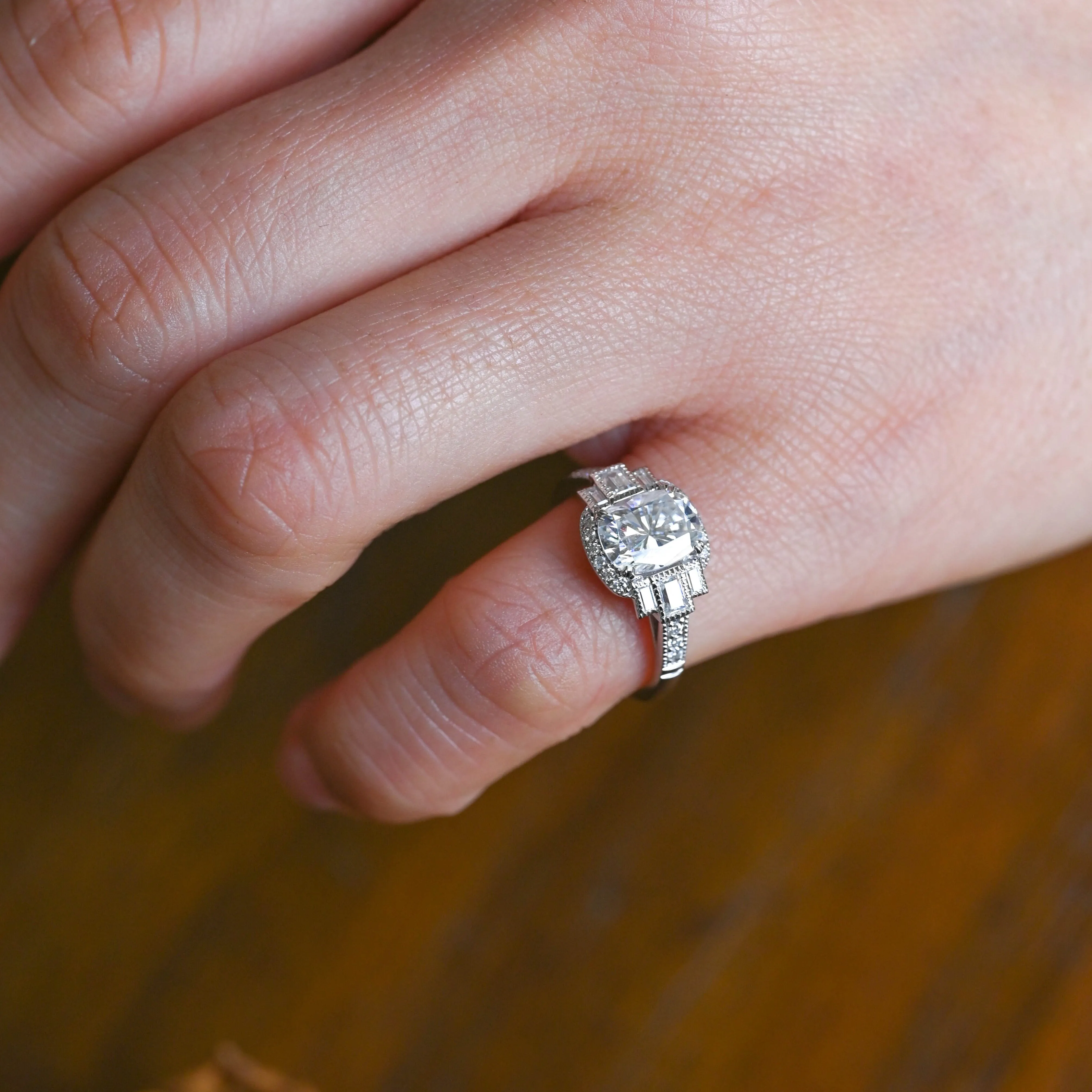 Solid Gold Oval Cut Moissanite Engagement Ring sold by Causyou product image thumbnail 3