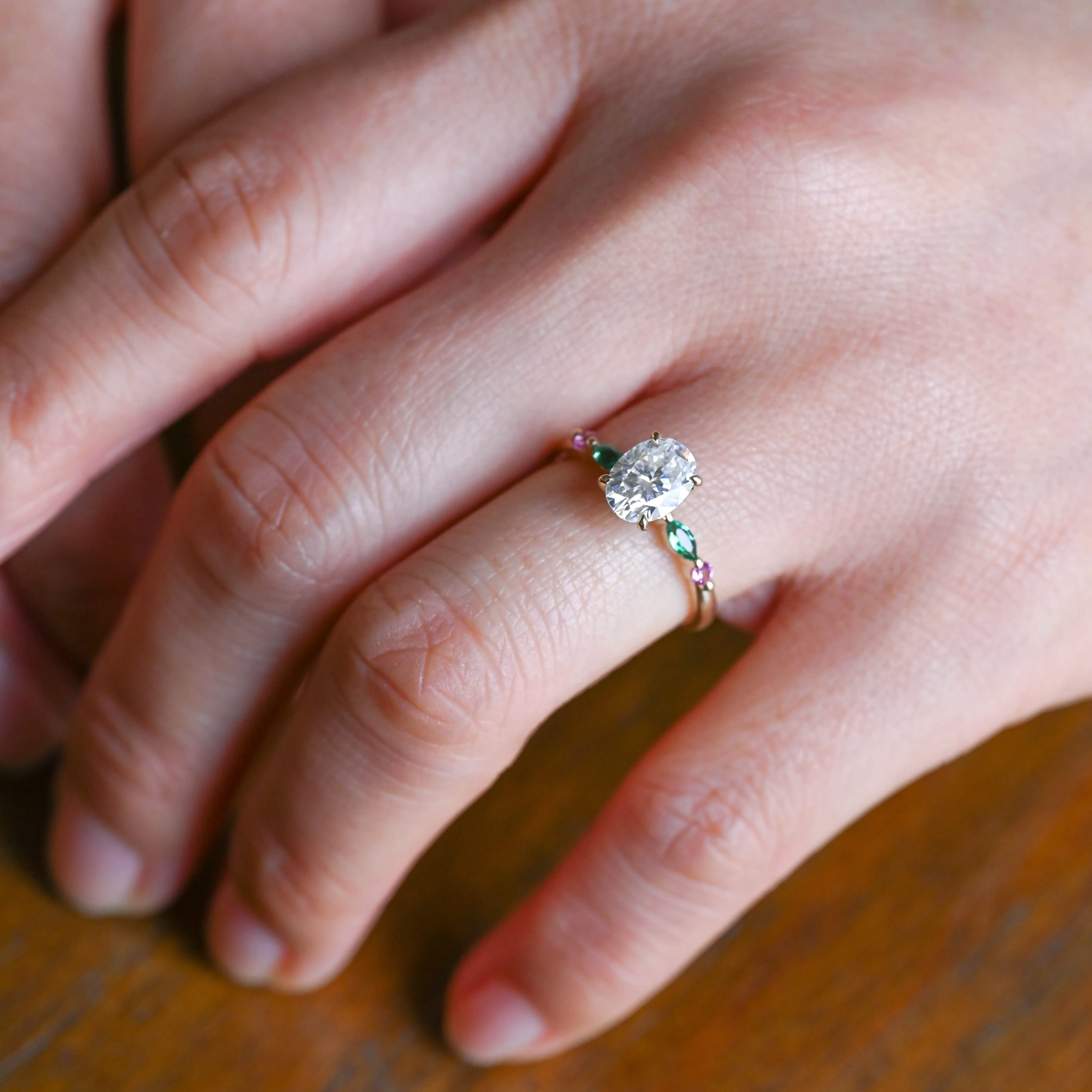 Solid Gold Oval Cut Moissanite Engagement Ring sold by Causyou product image thumbnail 3