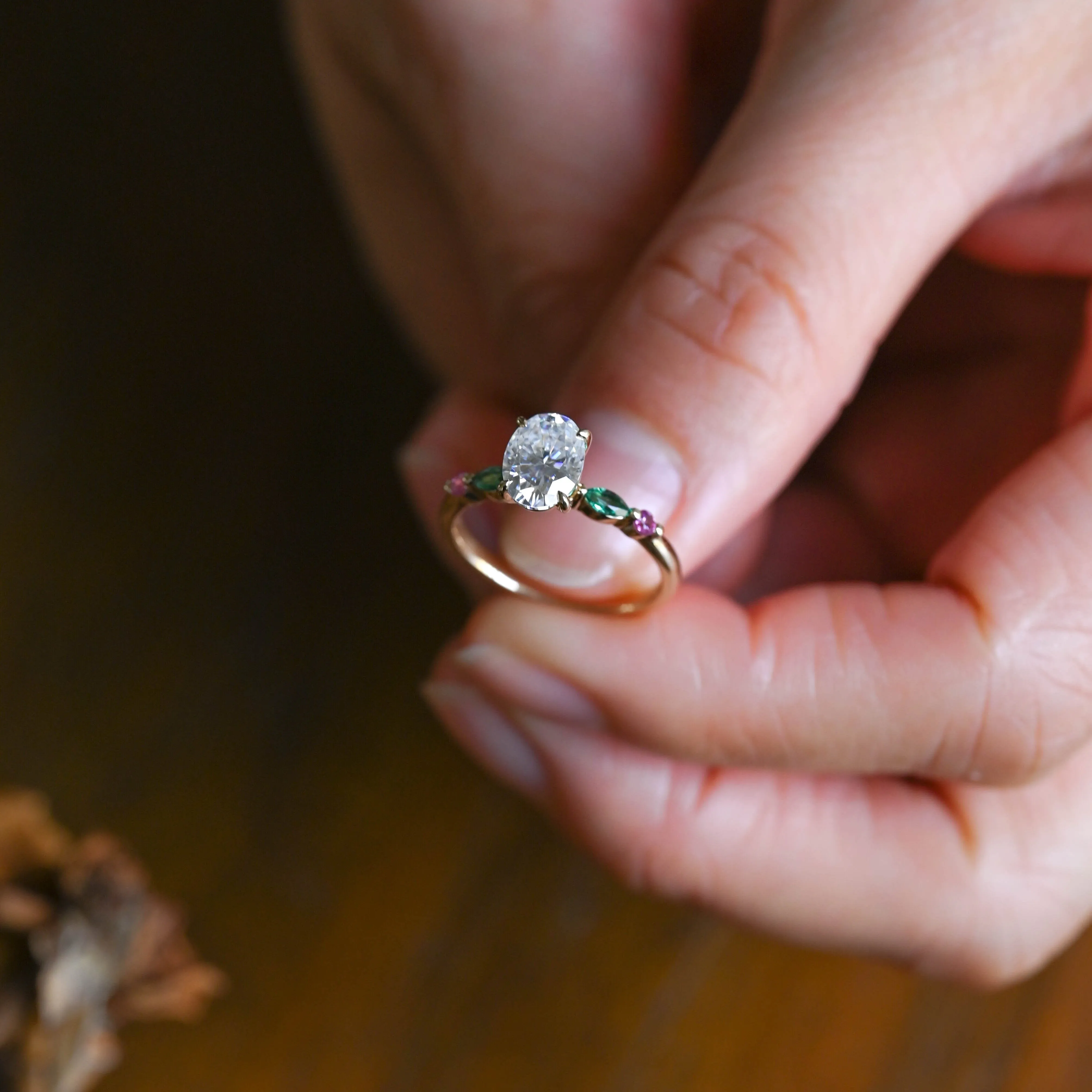 Solid Gold Oval Cut Moissanite Engagement Ring sold by Causyou product image thumbnail 2