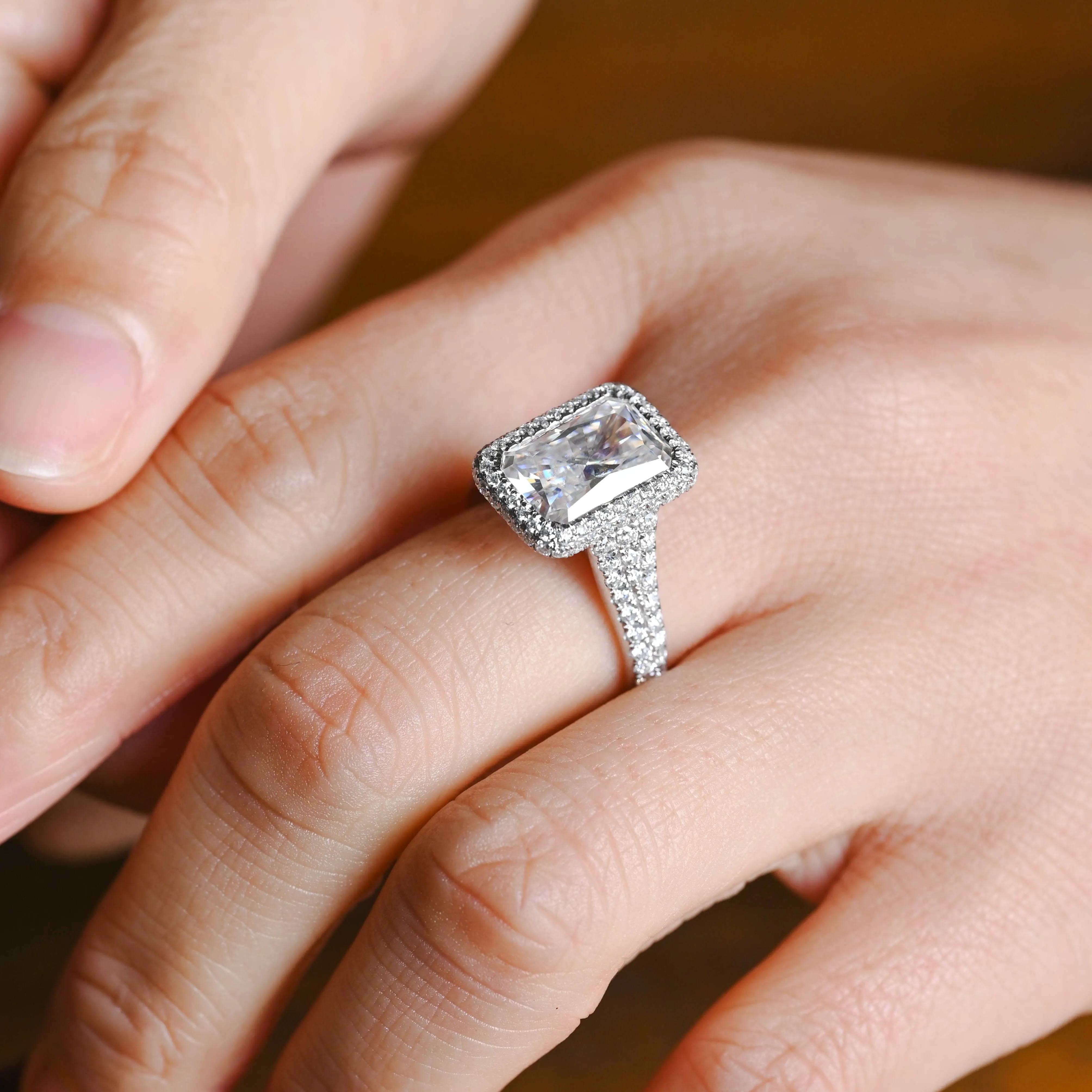 Solid Gold Split Shank Radiant Cut Moissanite Engagement Ring sold by Causyou product image thumbnail 3