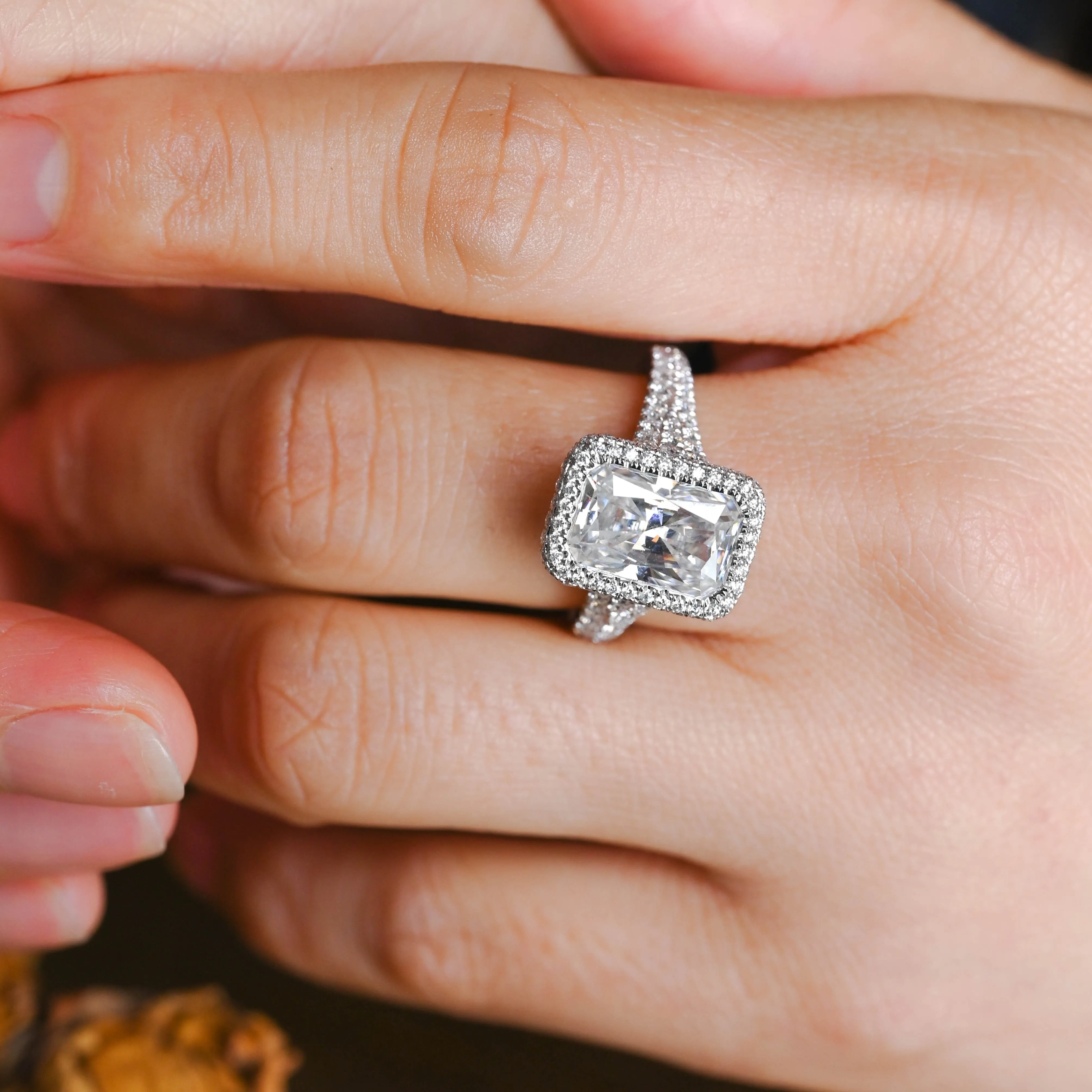 Solid Gold Split Shank Radiant Cut Moissanite Engagement Ring sold by Causyou product image thumbnail 2