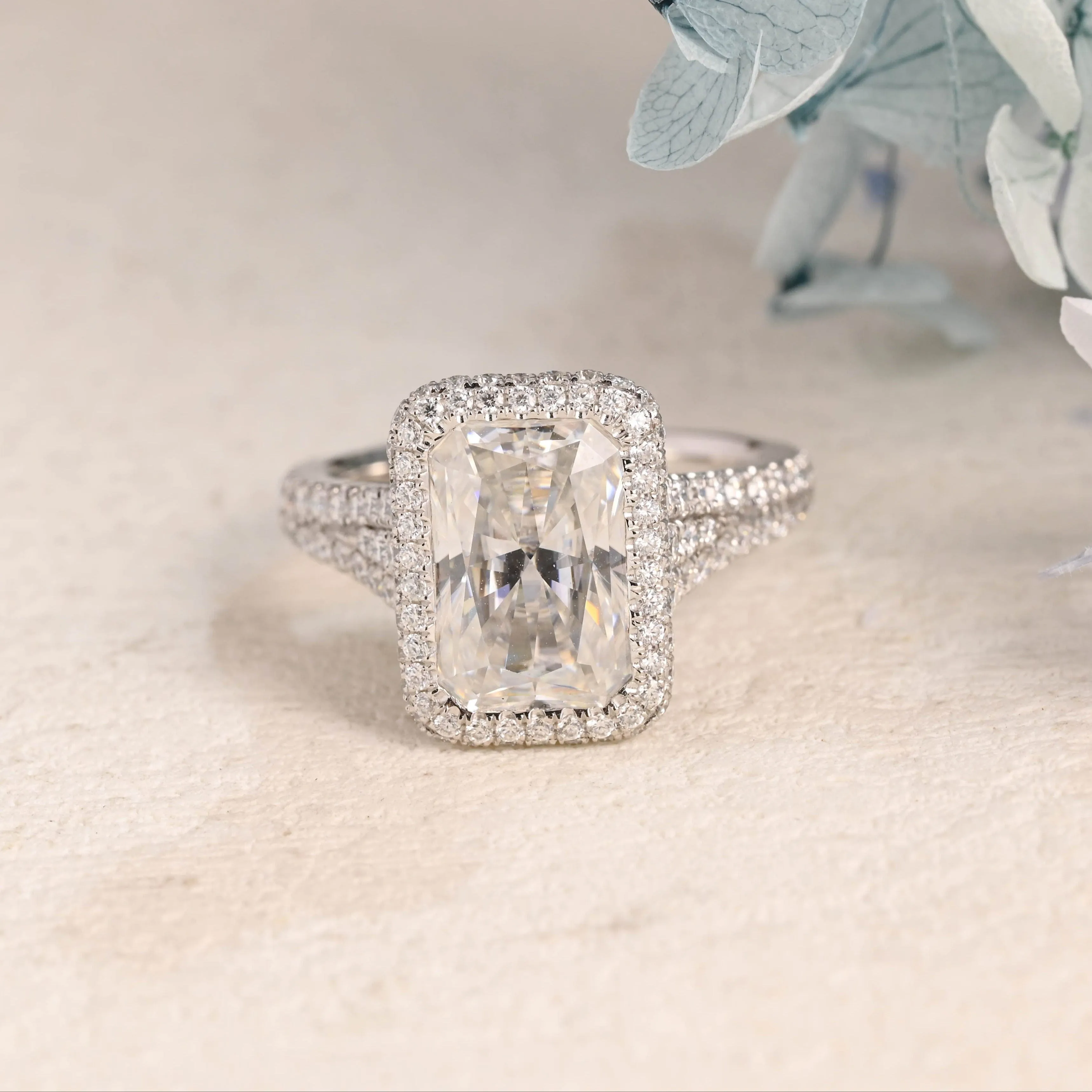 Solid Gold Split Shank Radiant Cut Moissanite Engagement Ring sold by Causyou