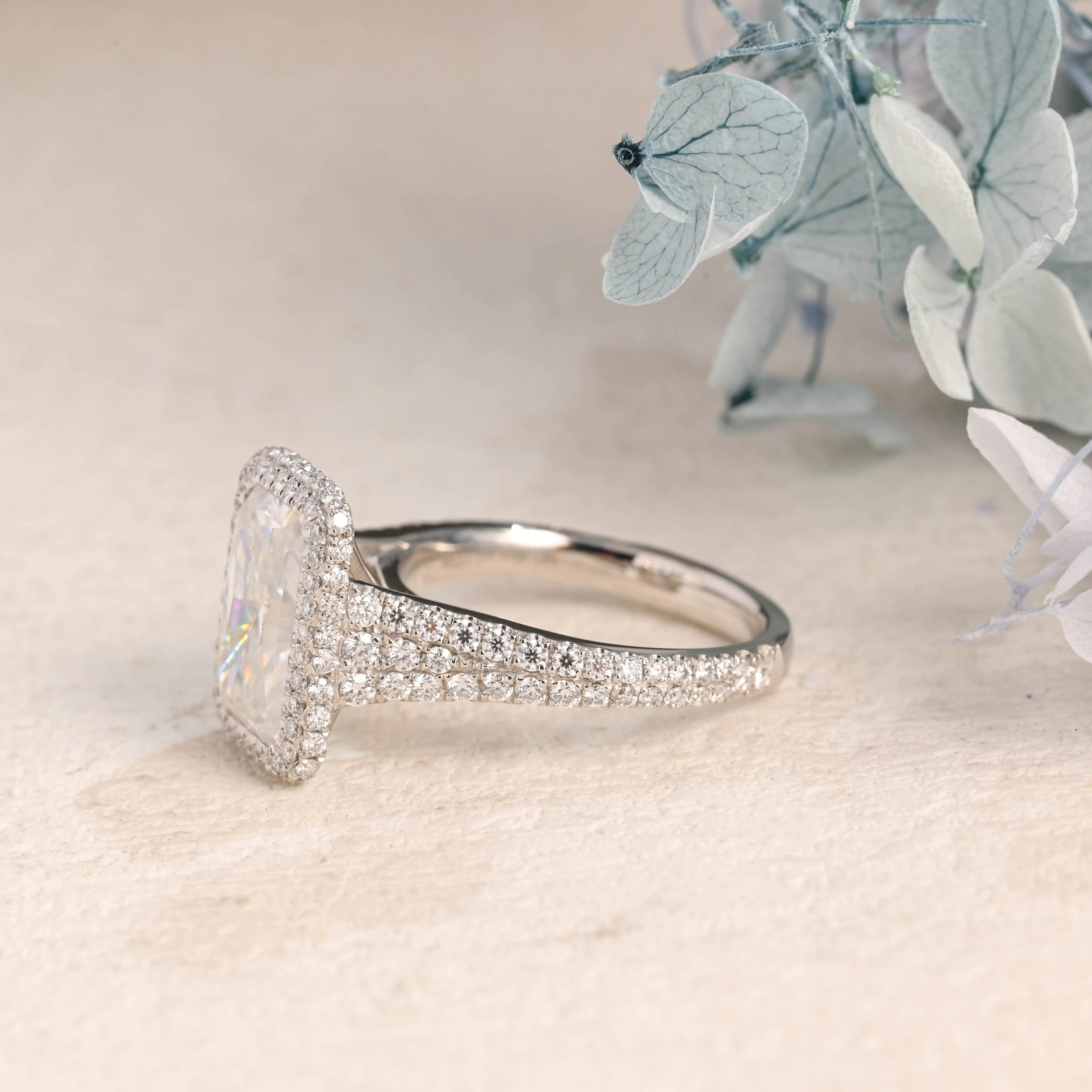 Solid Gold Split Shank Radiant Cut Moissanite Engagement Ring sold by Causyou product image thumbnail 4