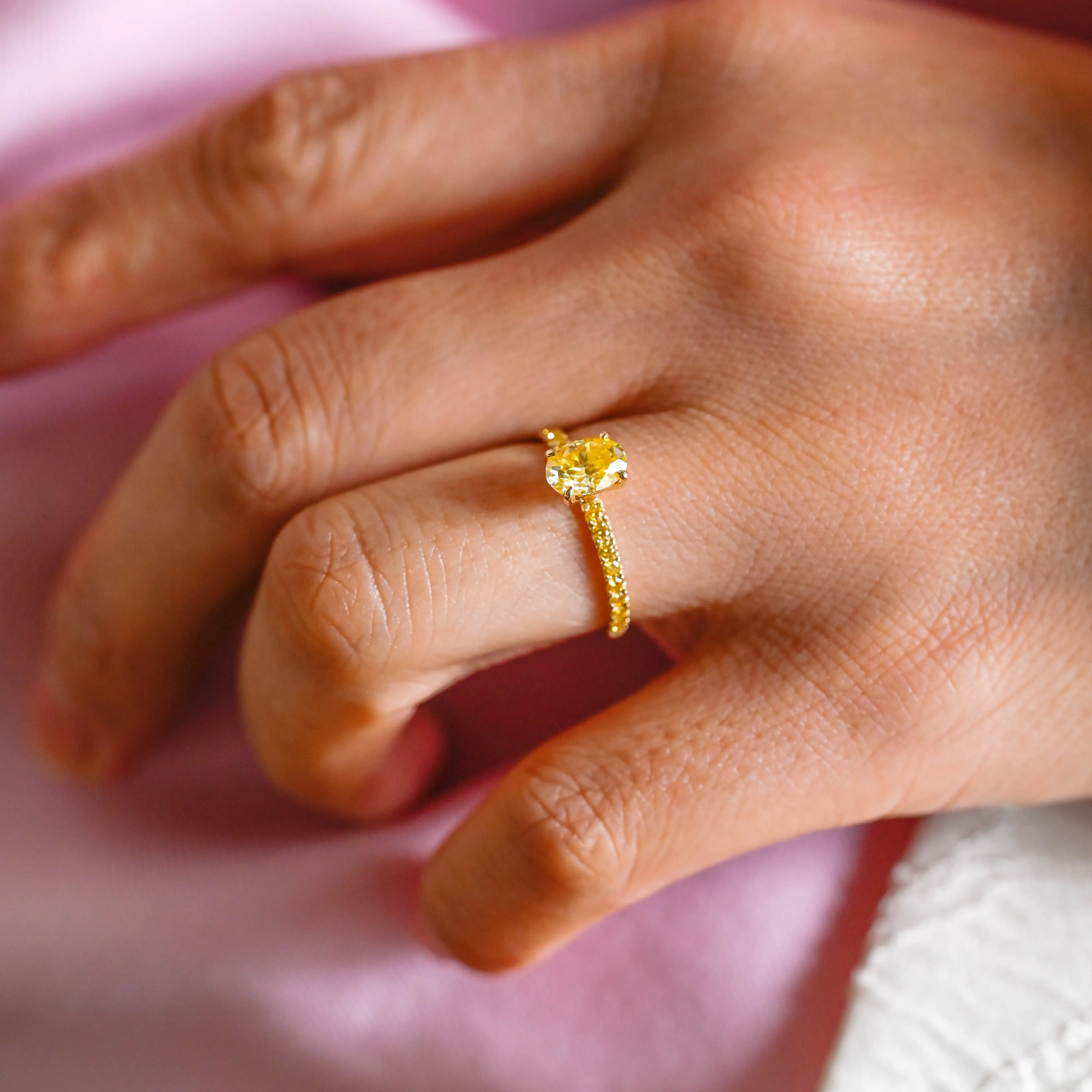 Solid Gold Oval Cut Lab Grown Yellow Sapphire Engagement Ring sold by Causyou product image thumbnail 3