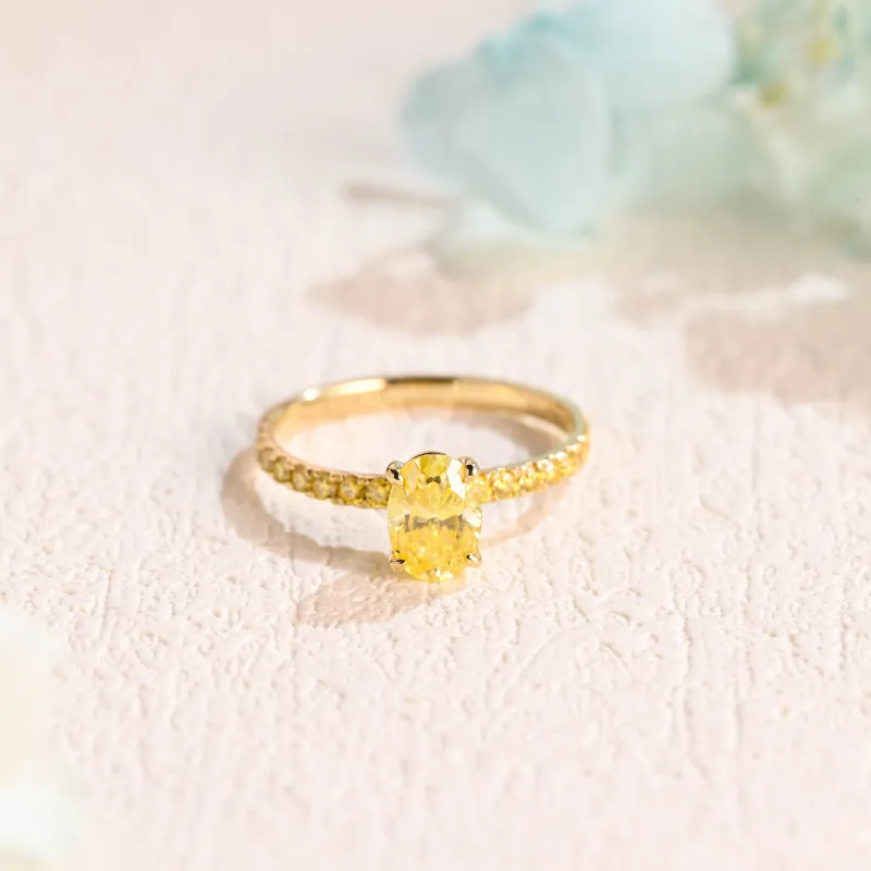 Solid Gold Oval Cut Lab Grown Yellow Sapphire Engagement Ring sold by Causyou