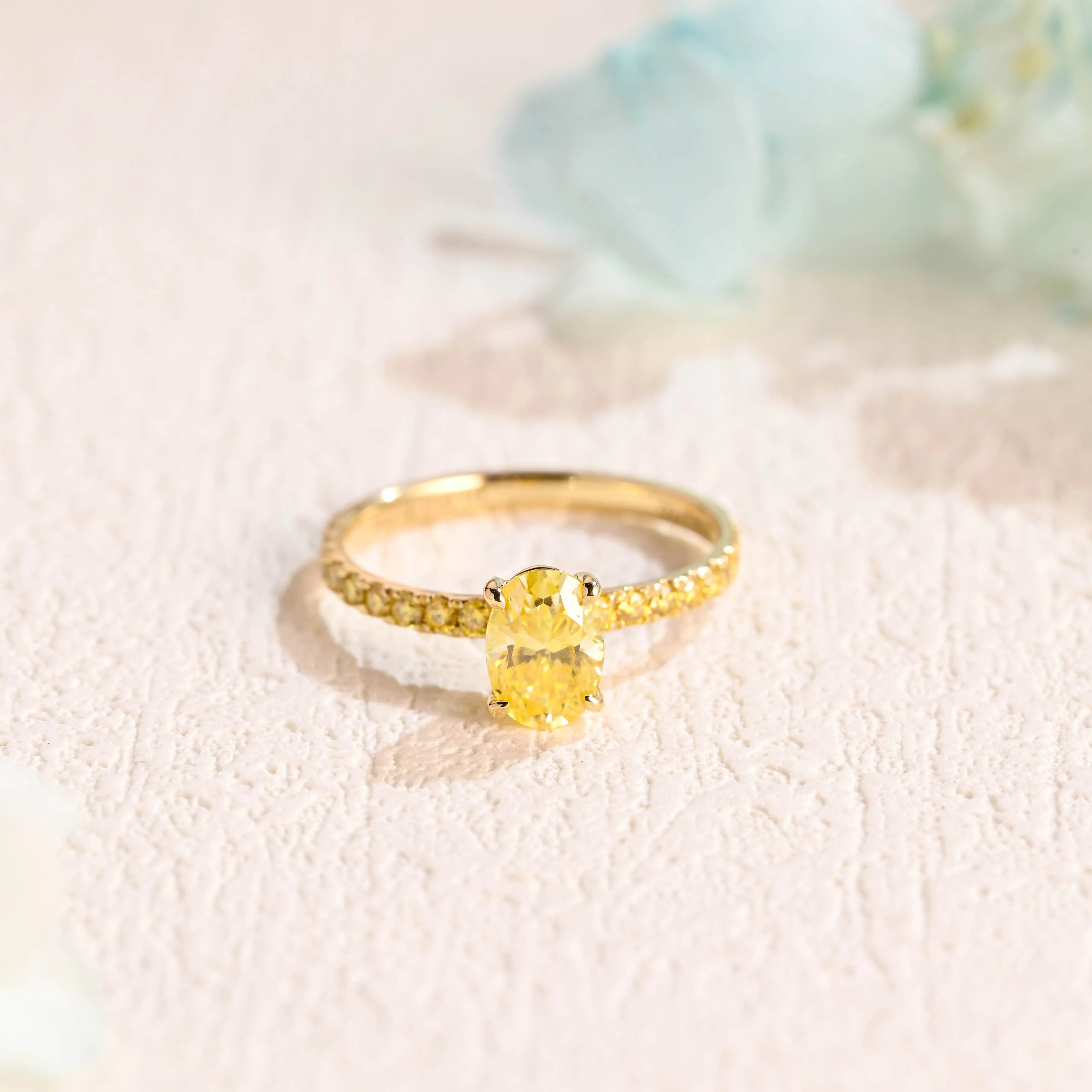 Solid Gold Oval Cut Lab Grown Yellow Sapphire Engagement Ring sold by Causyou
