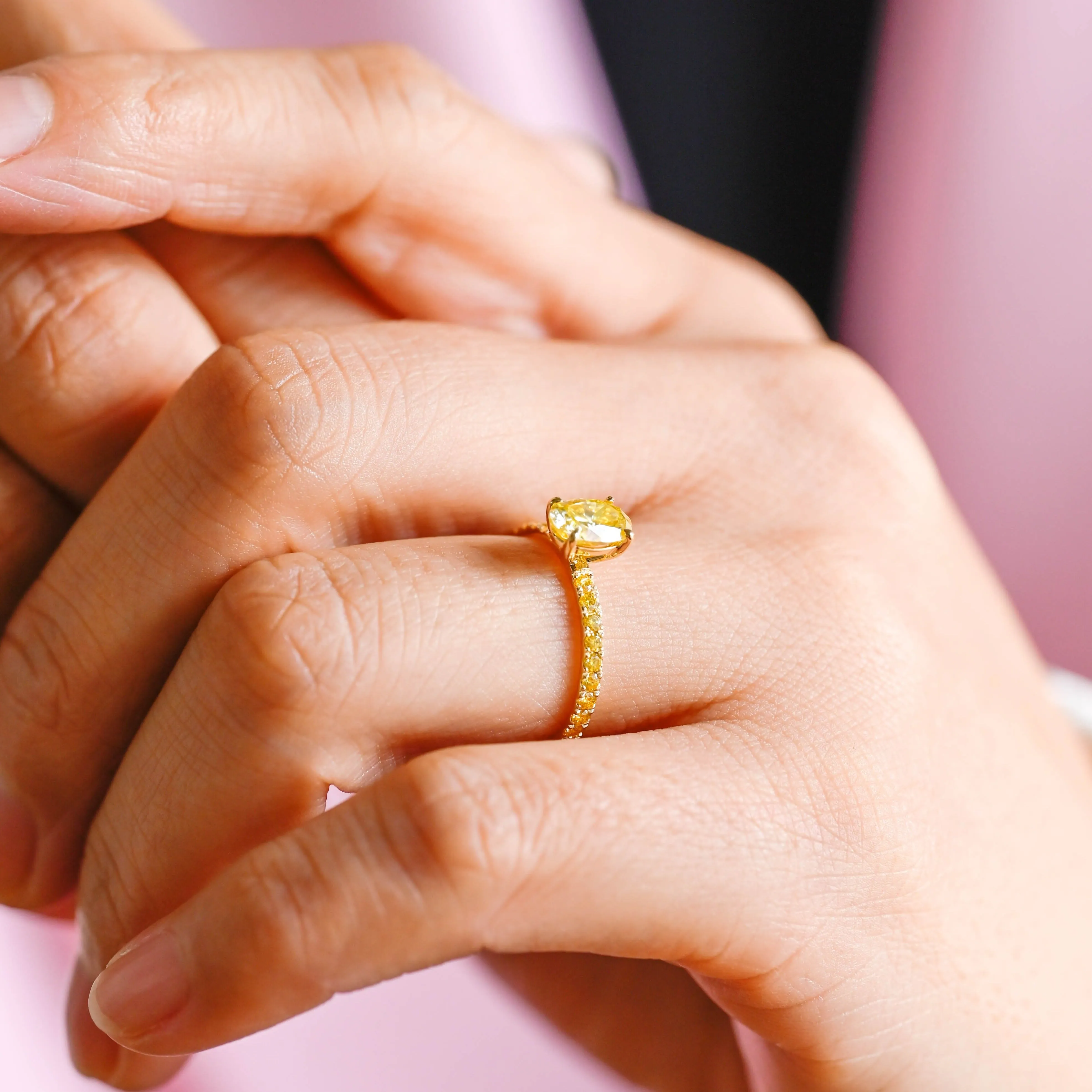 Solid Gold Oval Cut Lab Grown Yellow Sapphire Engagement Ring sold by Causyou product image thumbnail 4