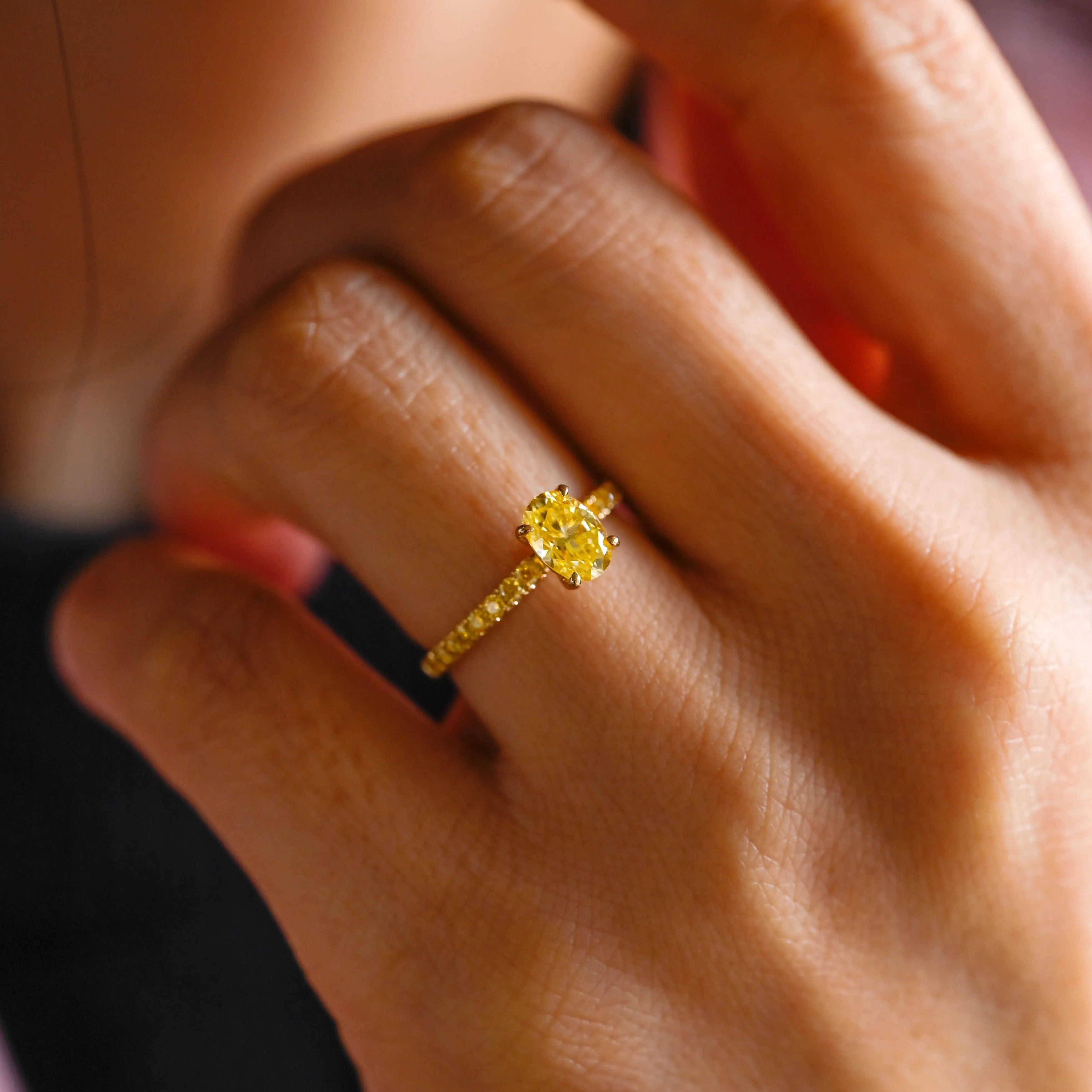 Solid Gold Oval Cut Lab Grown Yellow Sapphire Engagement Ring sold by Causyou product image thumbnail 2