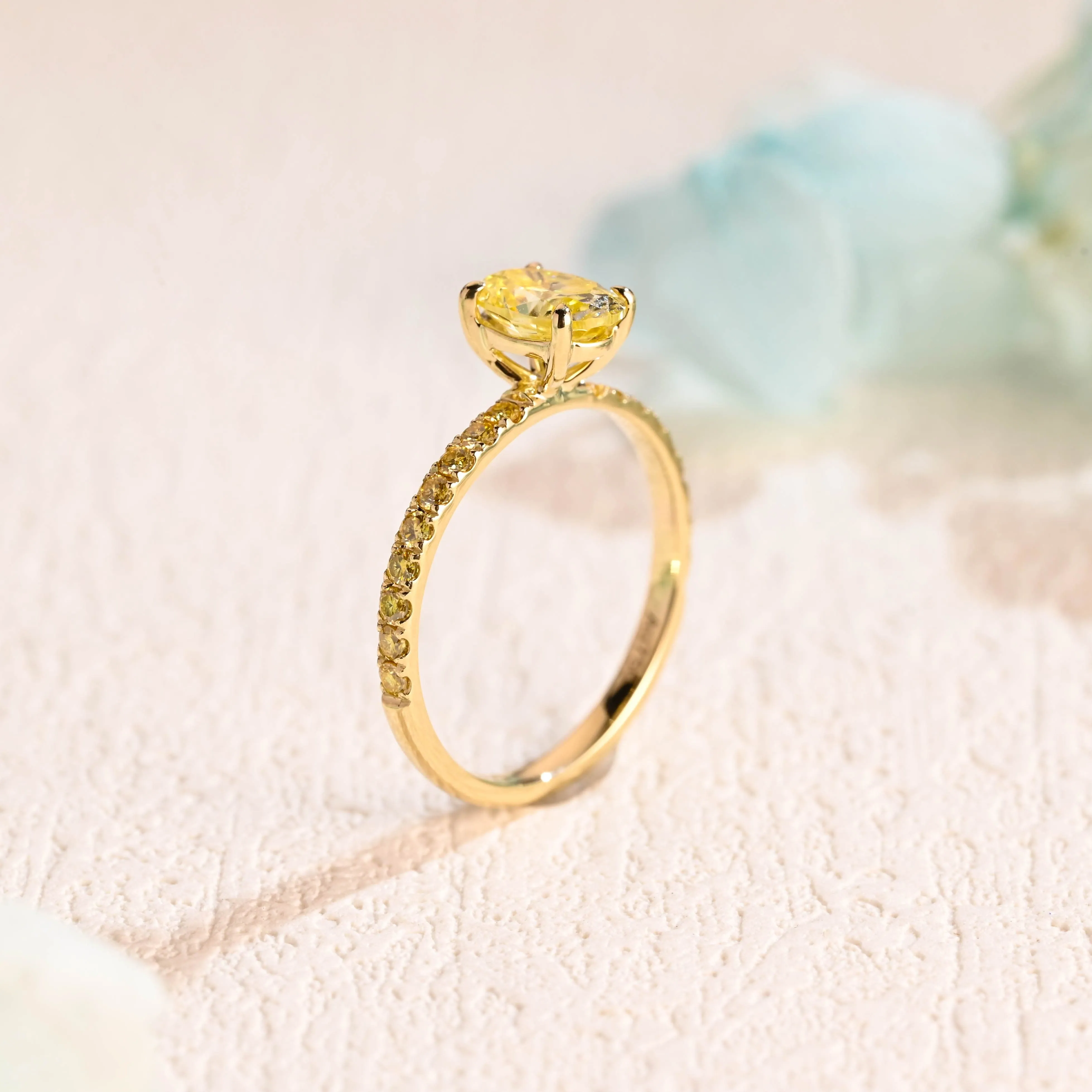 Solid Gold Oval Cut Lab Grown Yellow Sapphire Engagement Ring sold by Causyou product image thumbnail 5