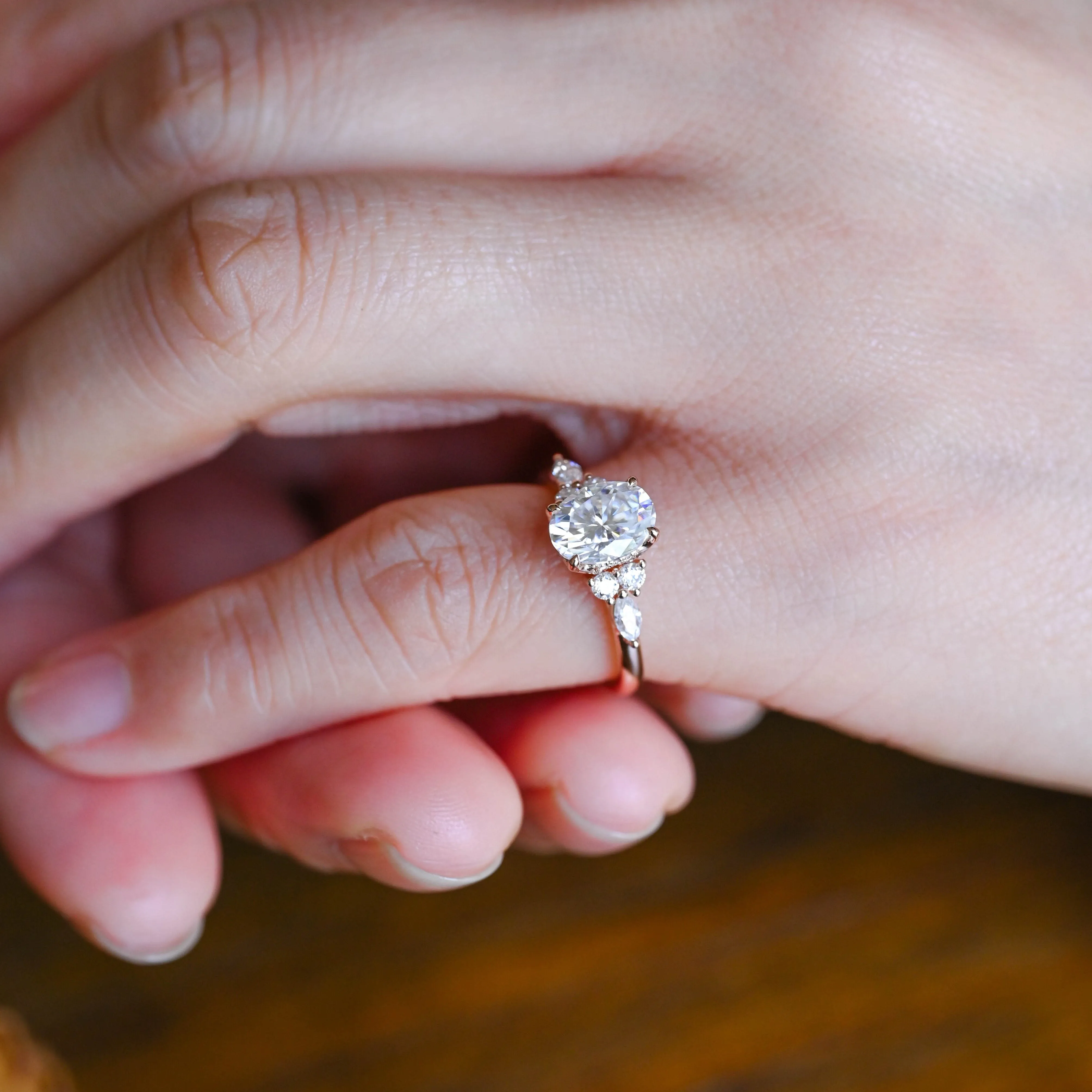 Solid Gold Oval Cut Moissanite Engagement Ring sold by Causyou product image thumbnail 2