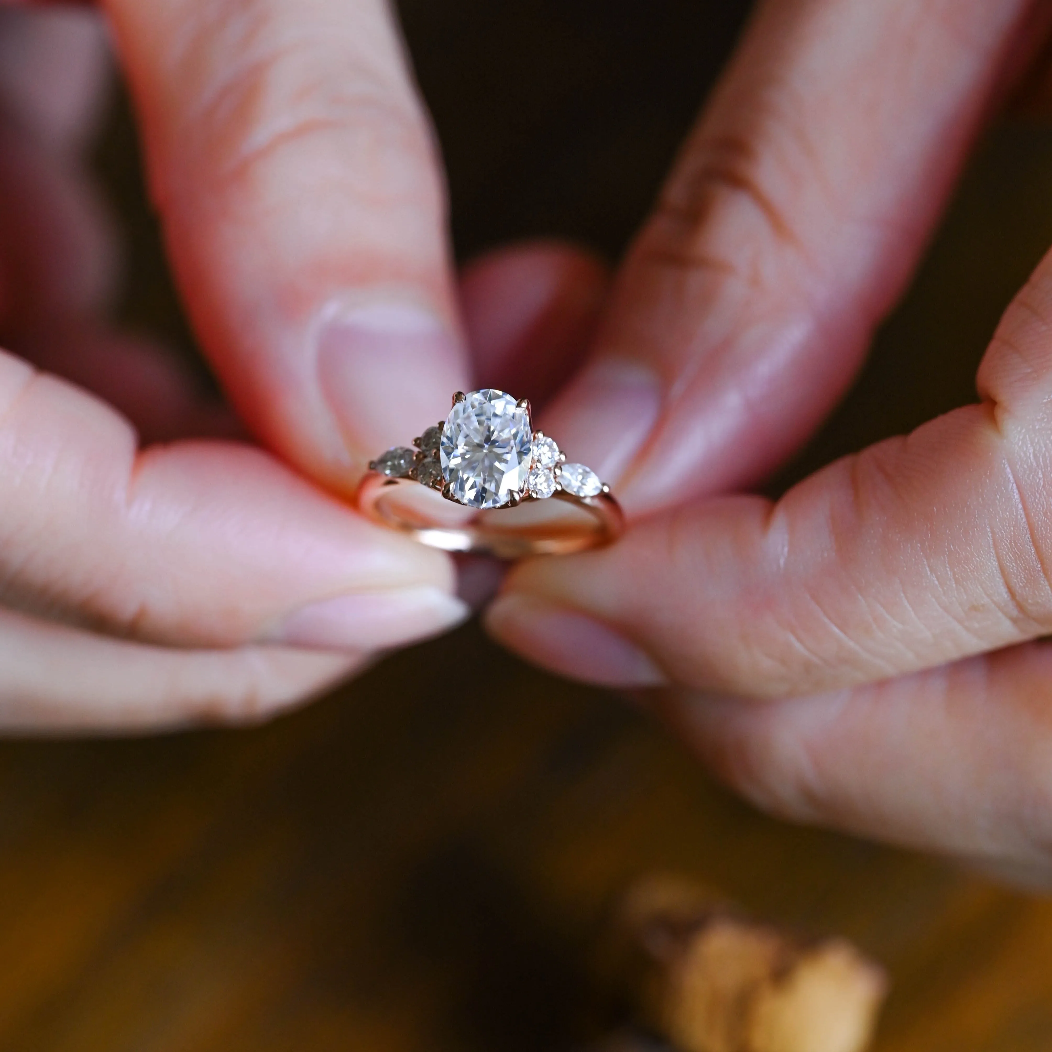 Solid Gold Oval Cut Moissanite Engagement Ring sold by Causyou product image thumbnail 3