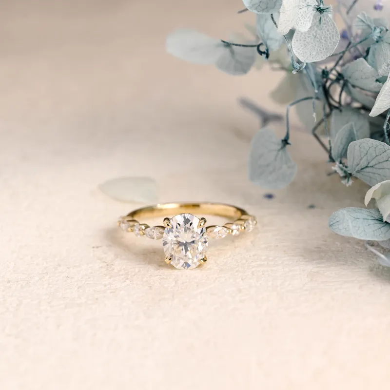 Solid Gold Oval Cut Moissanite Engagement Ring sold by Causyou