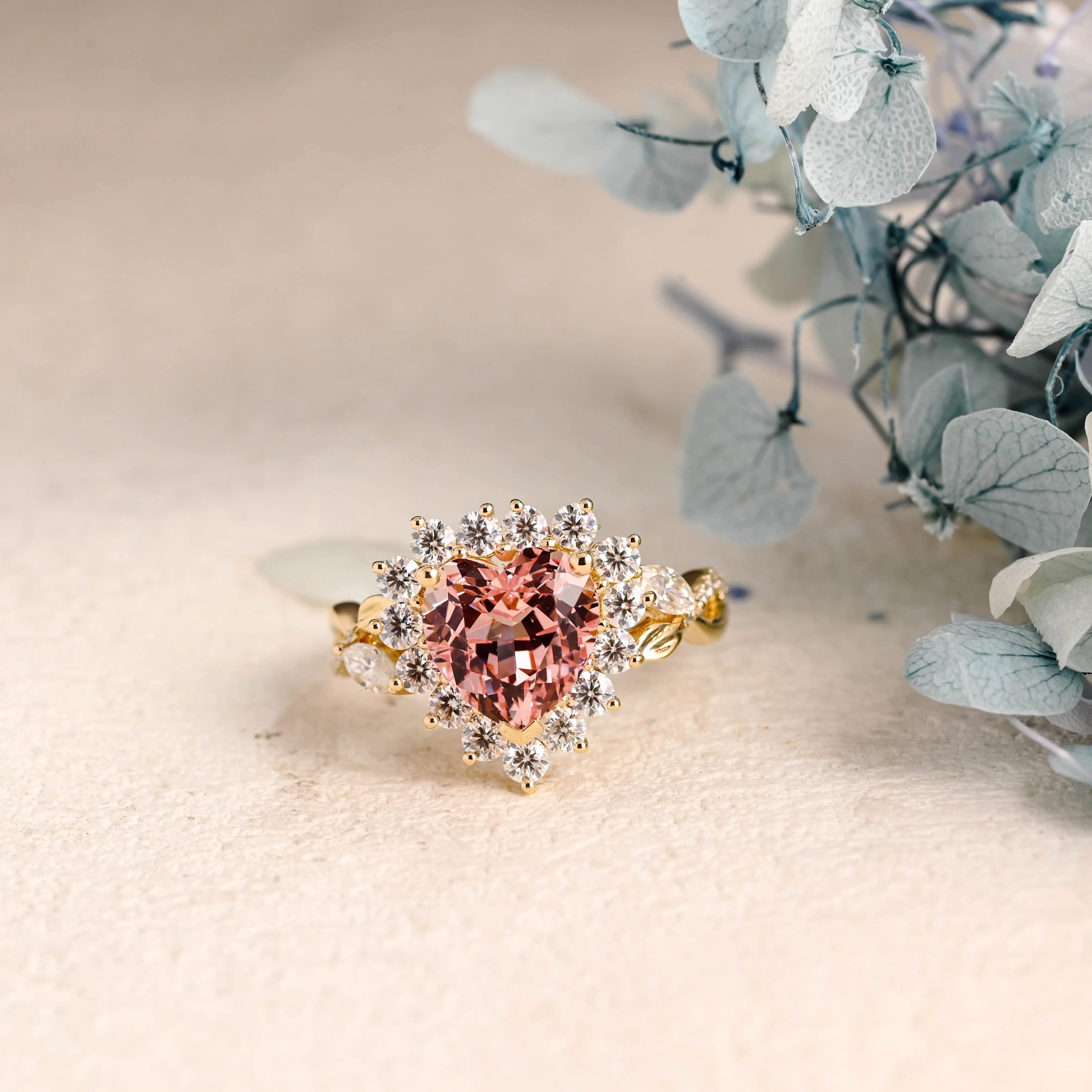 Solid Gold Heart Cut Pink Lab Grown Sapphire Ring sold by Causyou