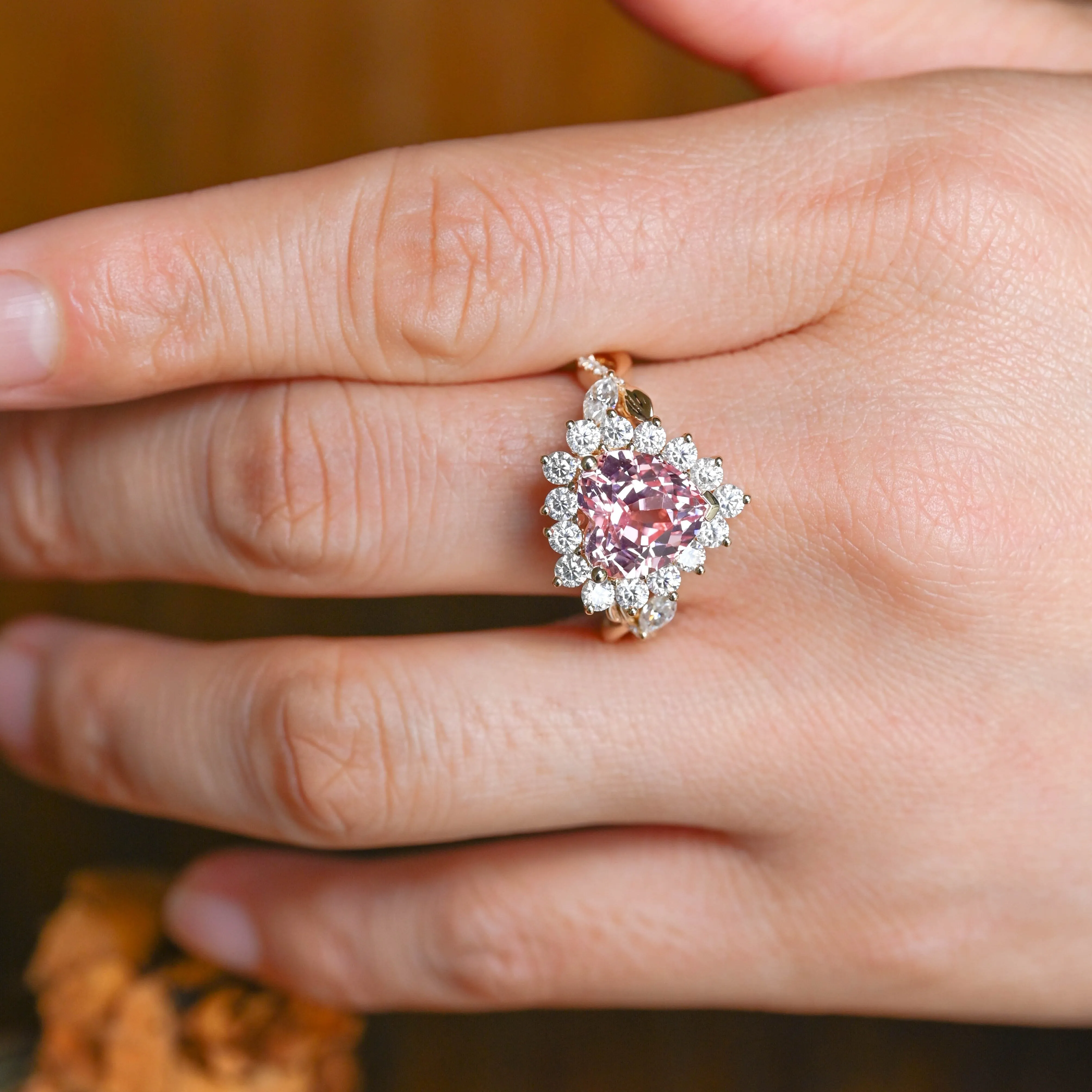 Solid Gold Heart Cut Pink Lab Grown Sapphire Ring sold by Causyou product image thumbnail 3