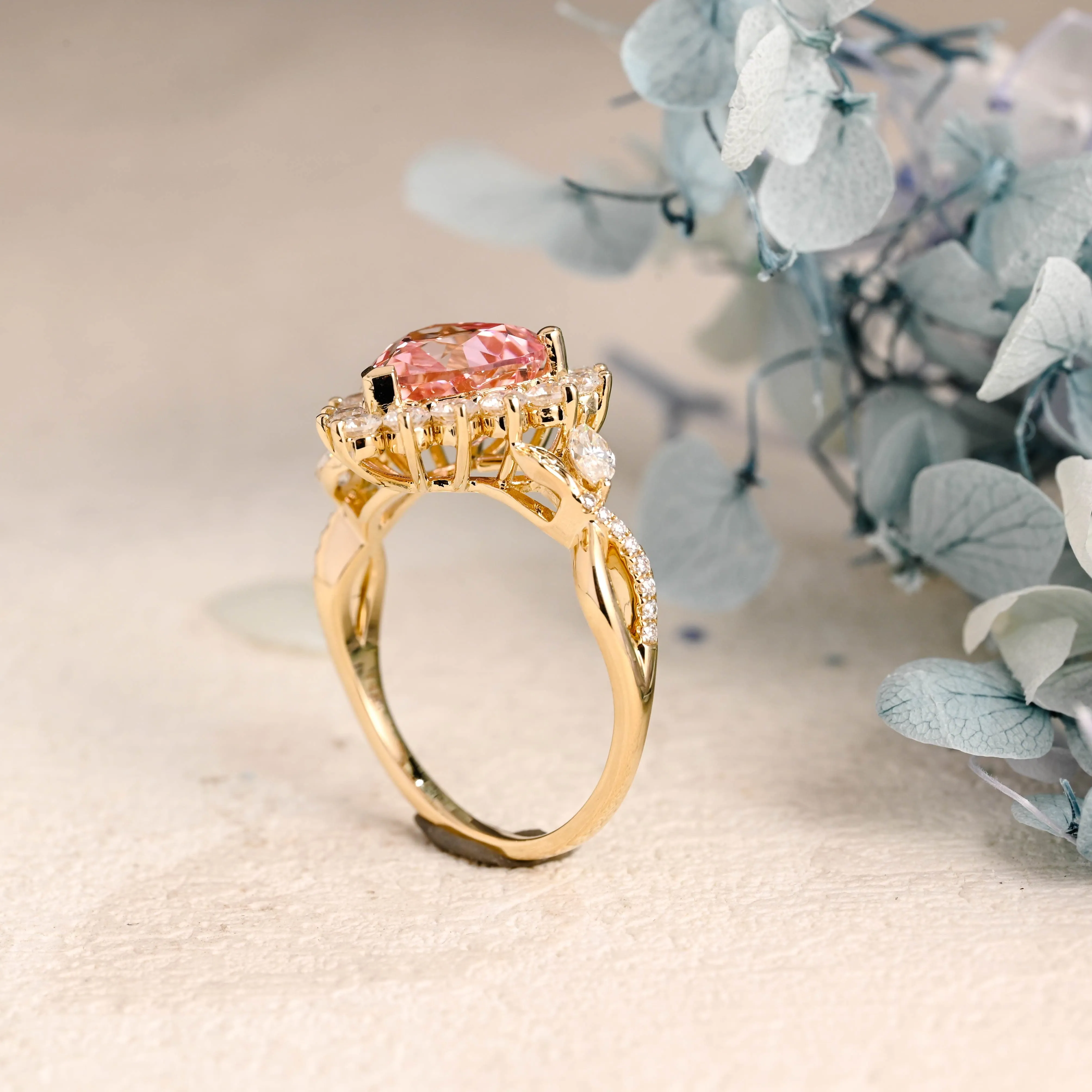 Solid Gold Heart Cut Pink Lab Grown Sapphire Ring sold by Causyou product image thumbnail 5