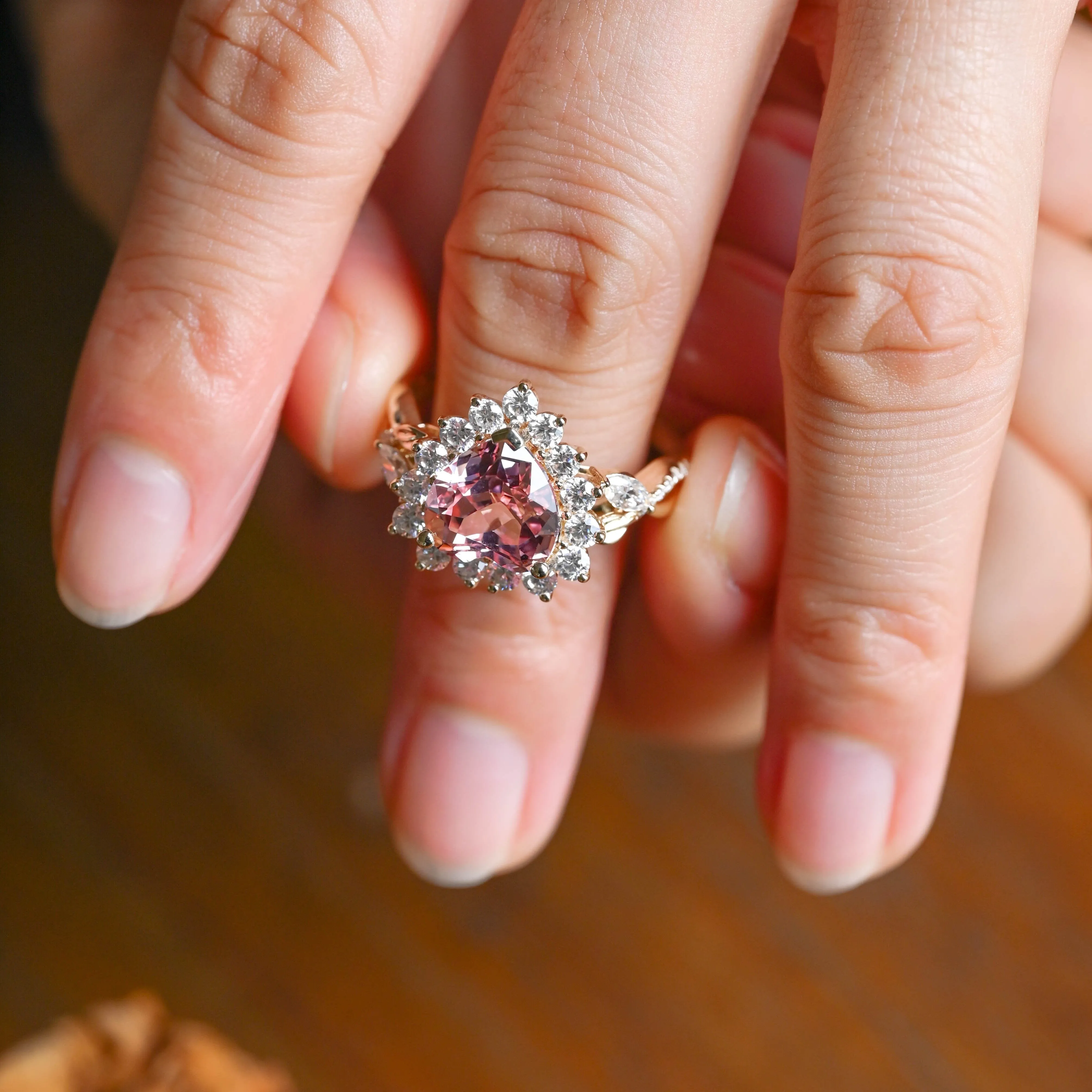 Solid Gold Heart Cut Pink Lab Grown Sapphire Ring sold by Causyou product image thumbnail 2