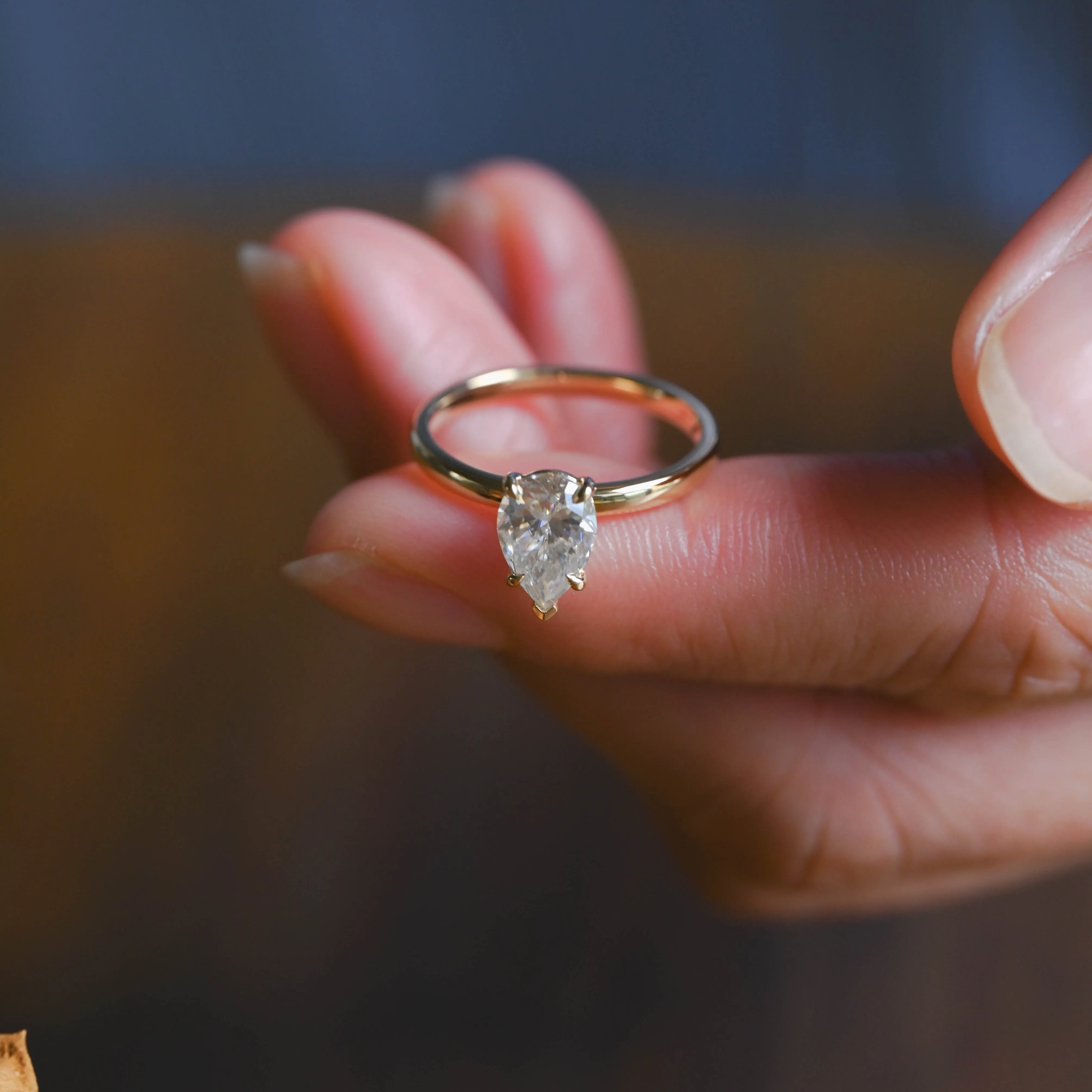 Solid Gold Pear Cut Moissanite Engagement Ring sold by Causyou product image thumbnail 2