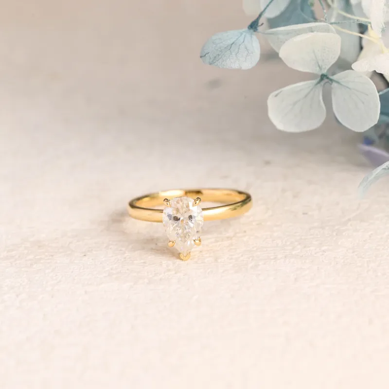 Solid Gold Pear Cut Moissanite Engagement Ring sold by Causyou