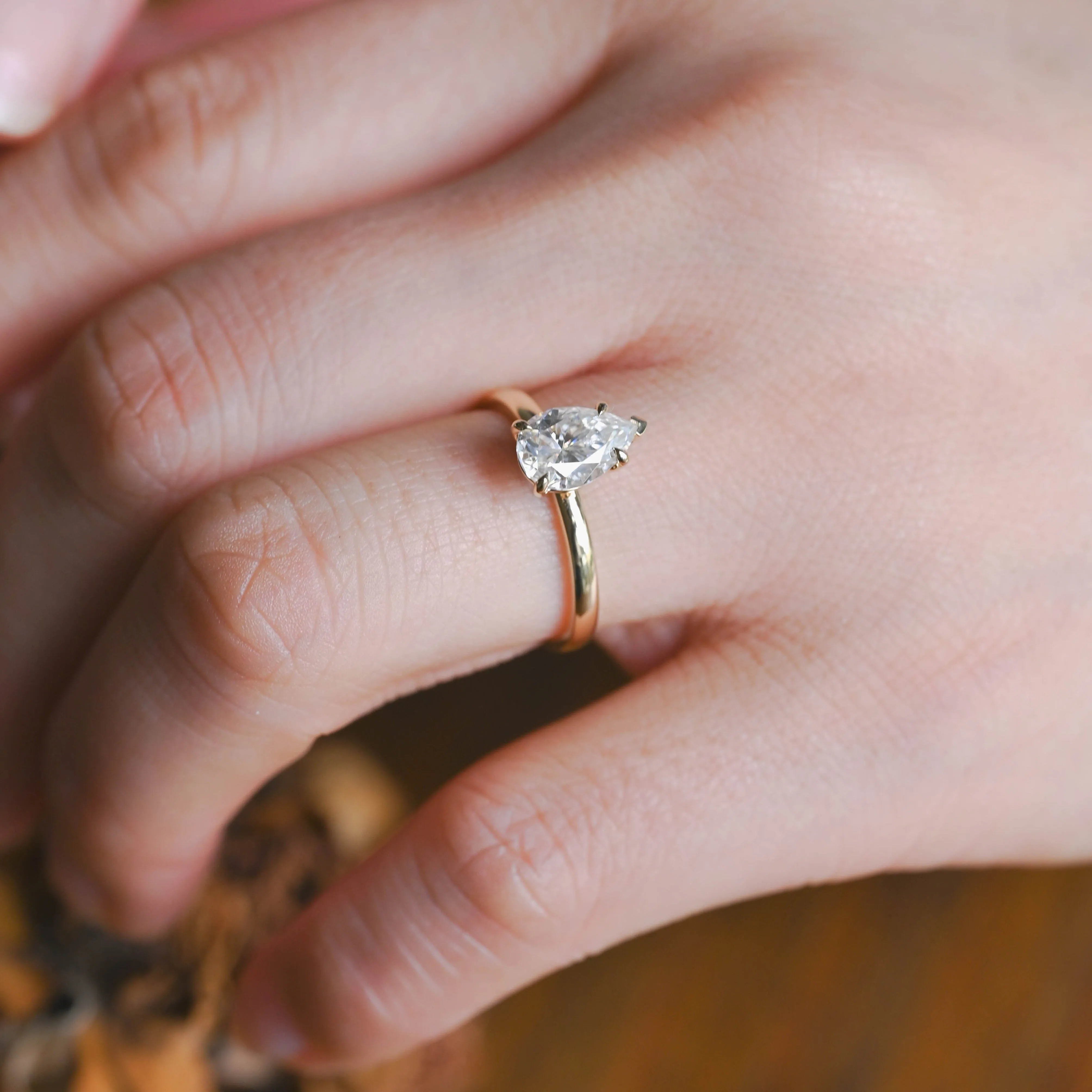 Solid Gold Pear Cut Moissanite Engagement Ring sold by Causyou product image thumbnail 3