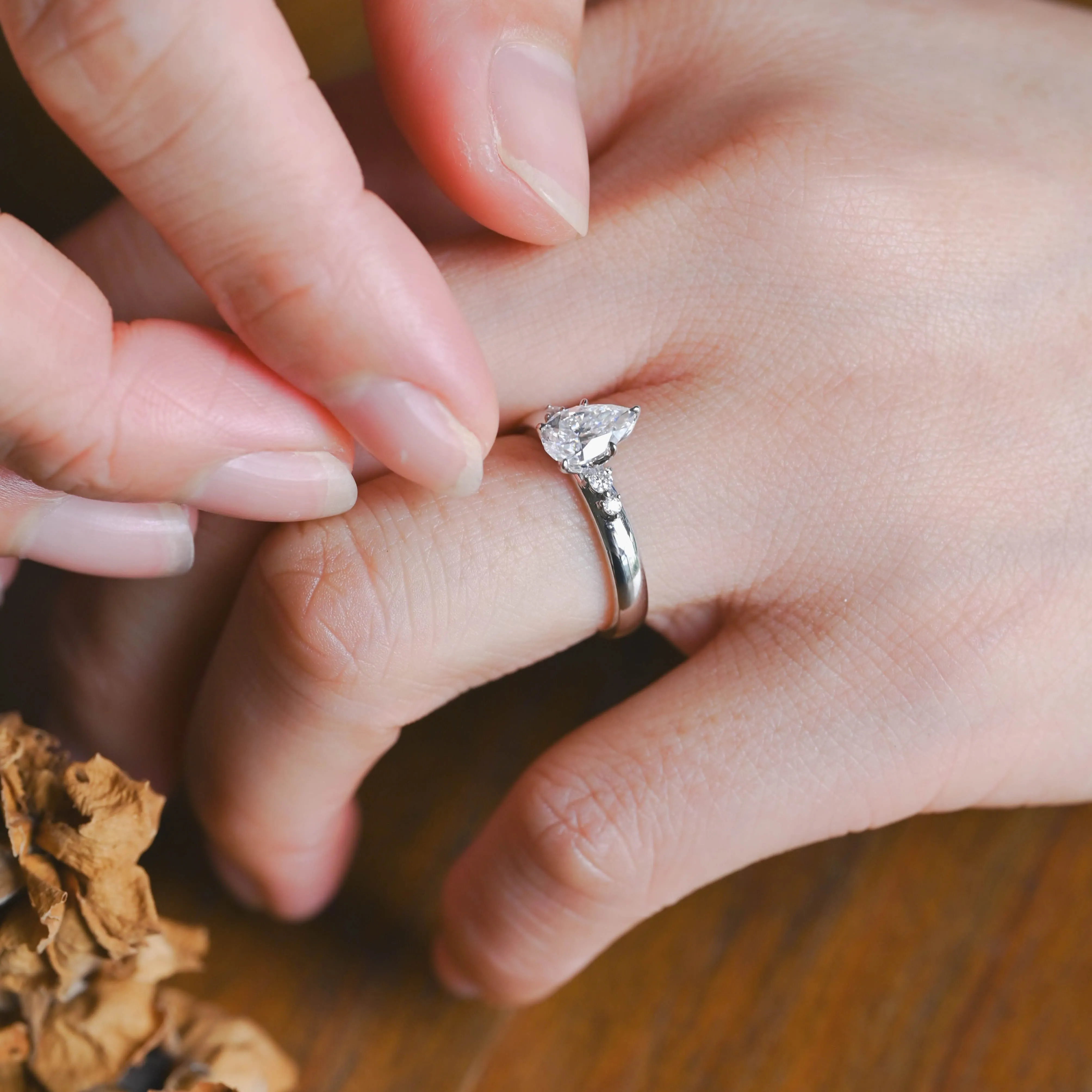 Solid Gold Pear Cut Moissanite Engagement Ring sold by Causyou product image thumbnail 3