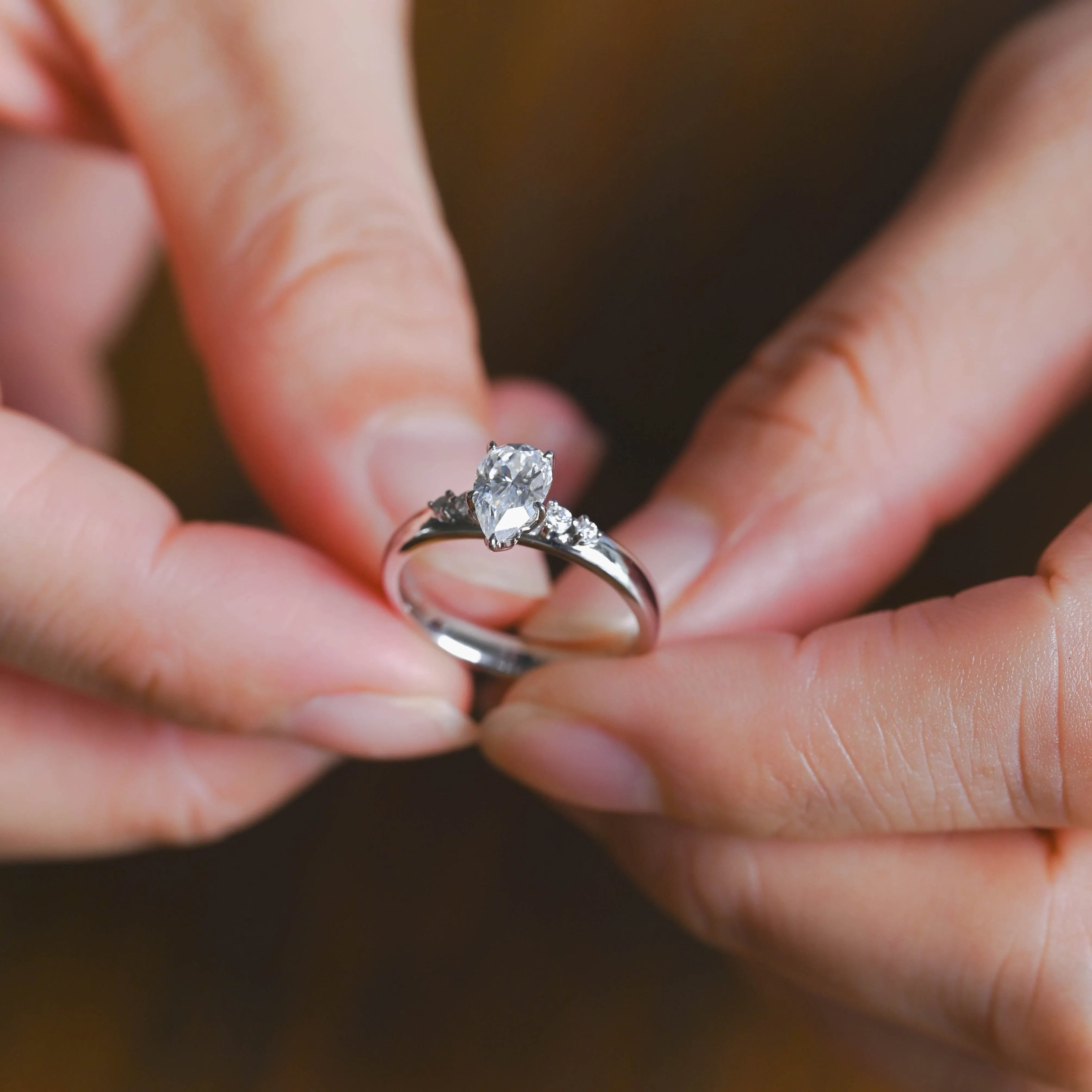 Solid Gold Pear Cut Moissanite Engagement Ring sold by Causyou product image thumbnail 2