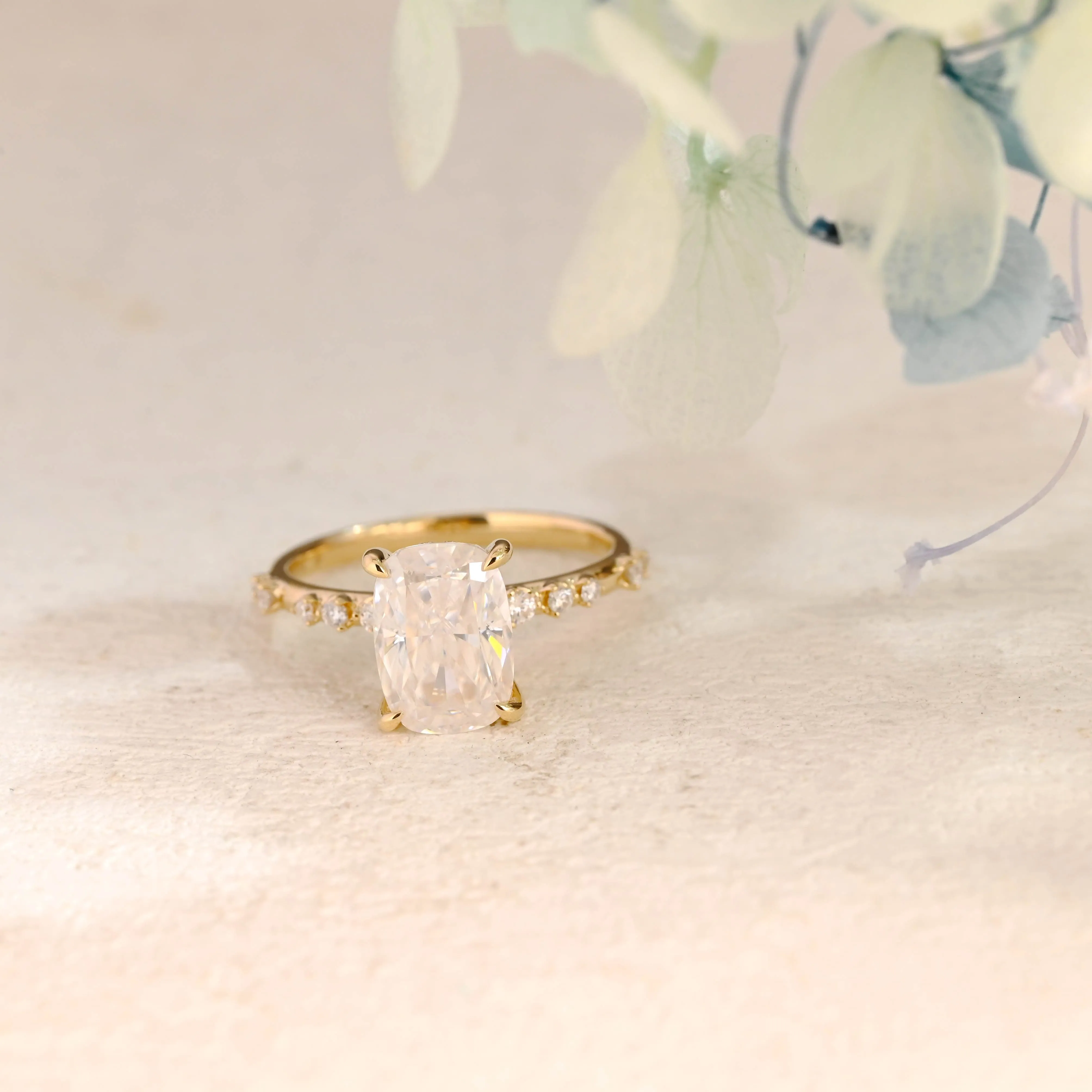 Solid Gold Hidden Halo Elongated Cushion Cut Moissanite Engagement Ring sold by Causyou