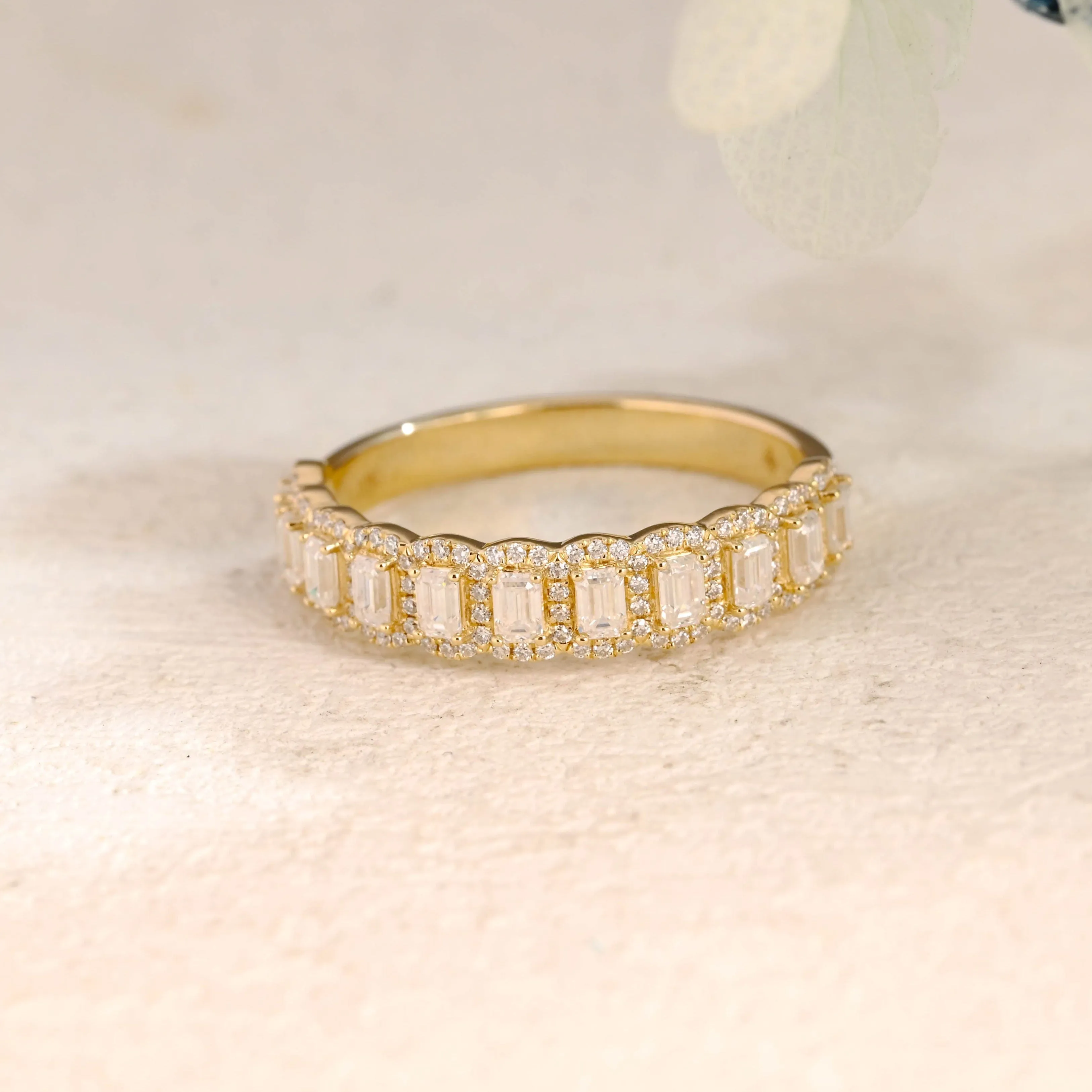 Solid Gold Half Eternity Emerald Cut Wedding Band for Men sold by Causyou