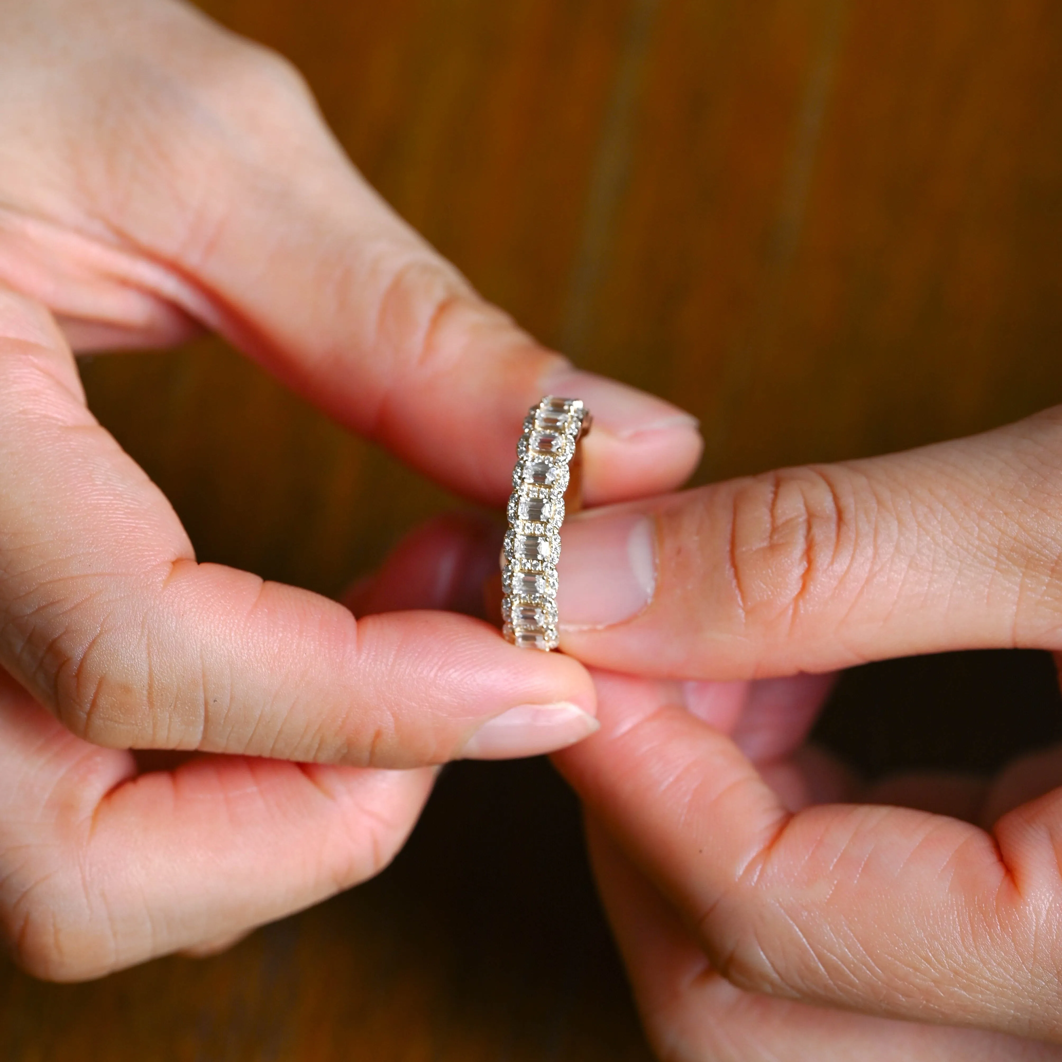 Solid Gold Half Eternity Emerald Cut Wedding Band for Men sold by Causyou product image thumbnail 4