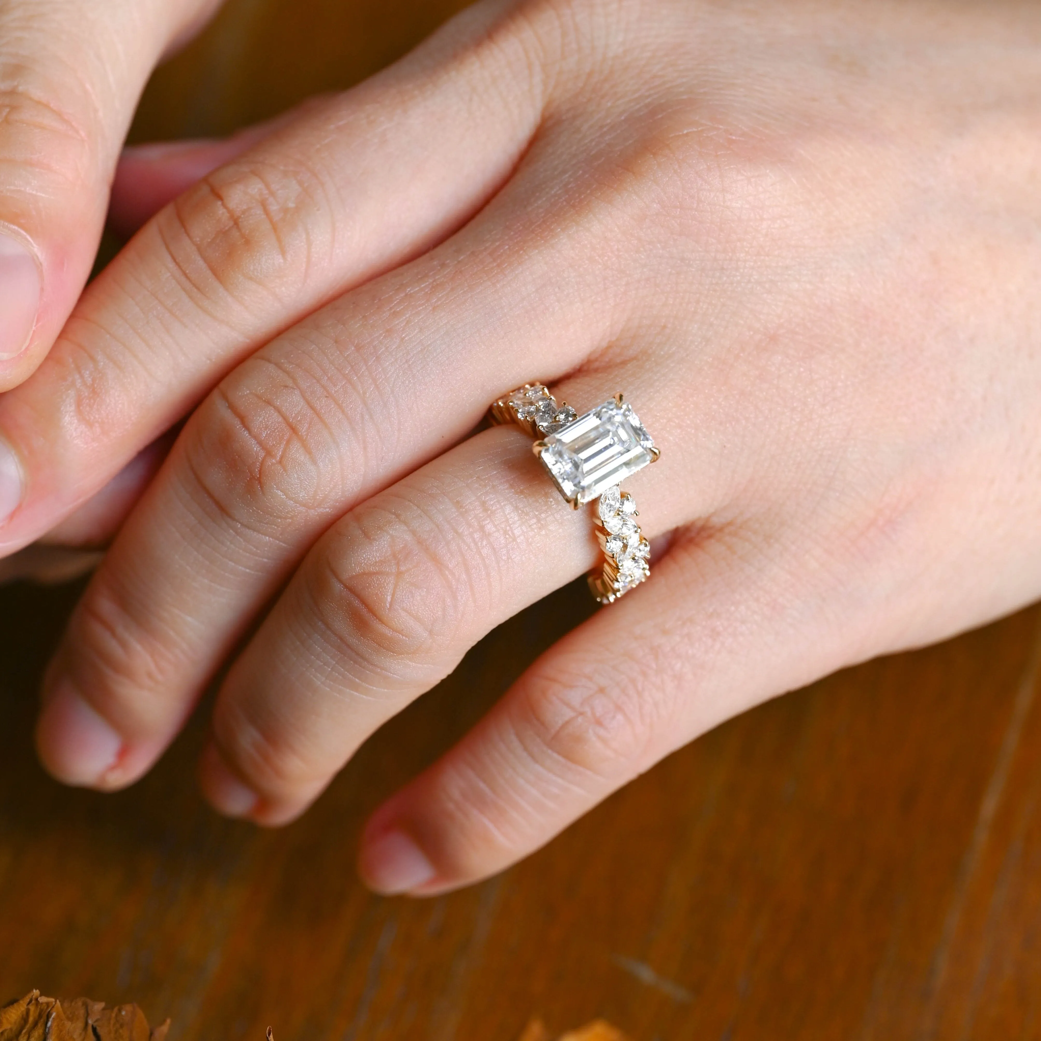 Solid Gold Hidden Halo Emerald Cut Moissanite Engagement Ring sold by Causyou product image thumbnail 2