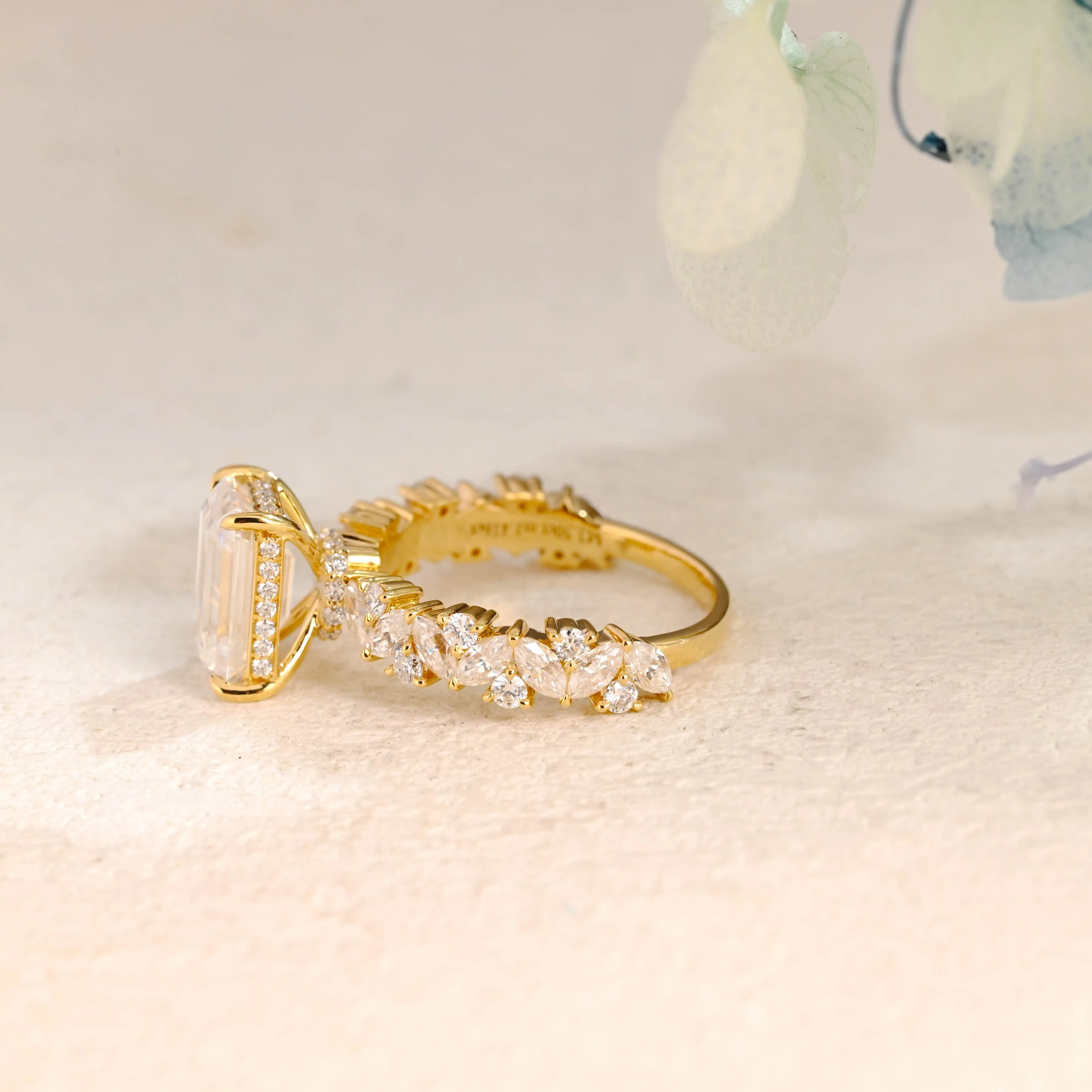 Solid Gold Hidden Halo Emerald Cut Moissanite Engagement Ring sold by Causyou product image thumbnail 5