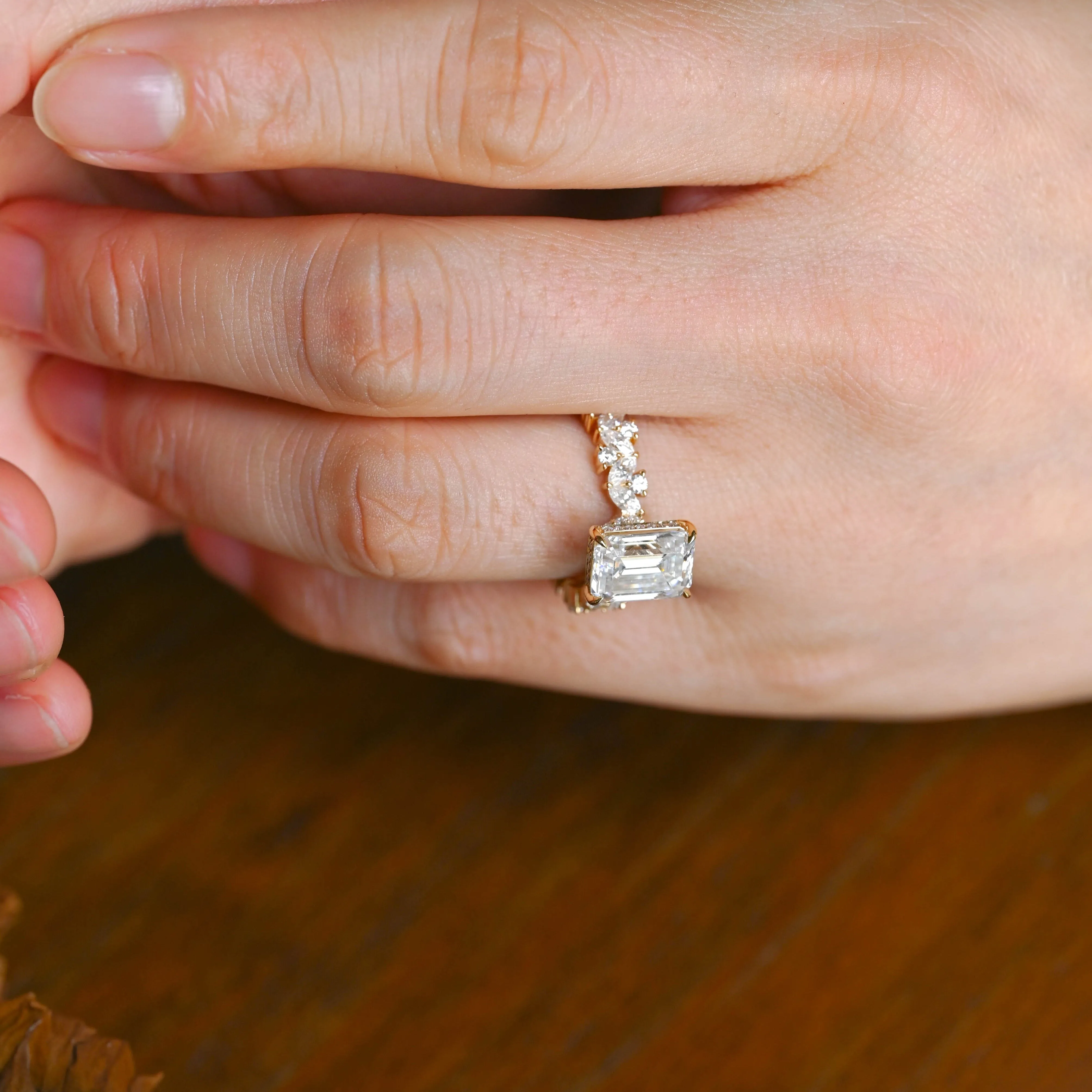 Solid Gold Hidden Halo Emerald Cut Moissanite Engagement Ring sold by Causyou product image thumbnail 3