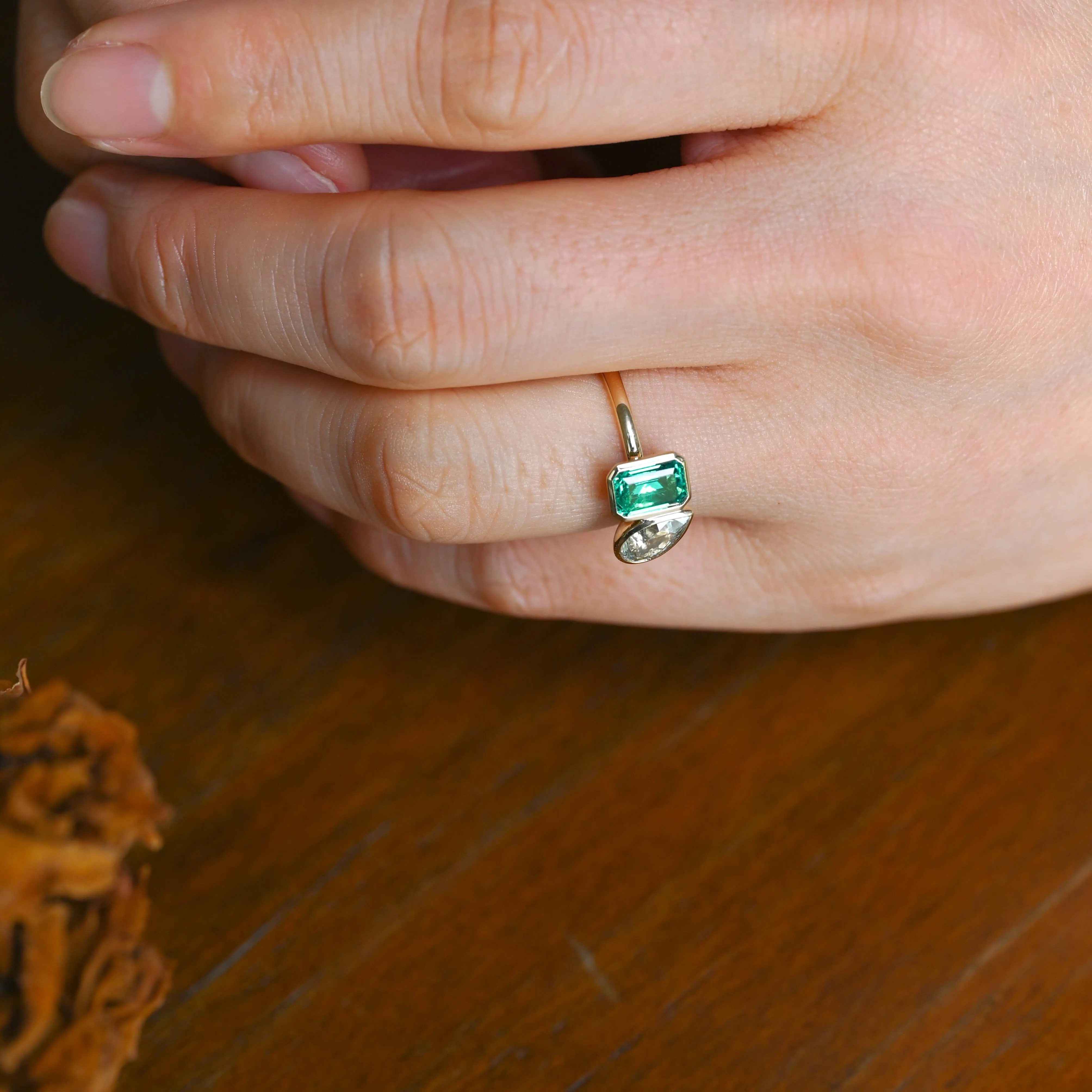 Solid Gold Toi et Moi Lab Grown Emerald & Pear Cut Aquamarine Sapphire Engagement Ring sold by Causyou product image thumbnail 3