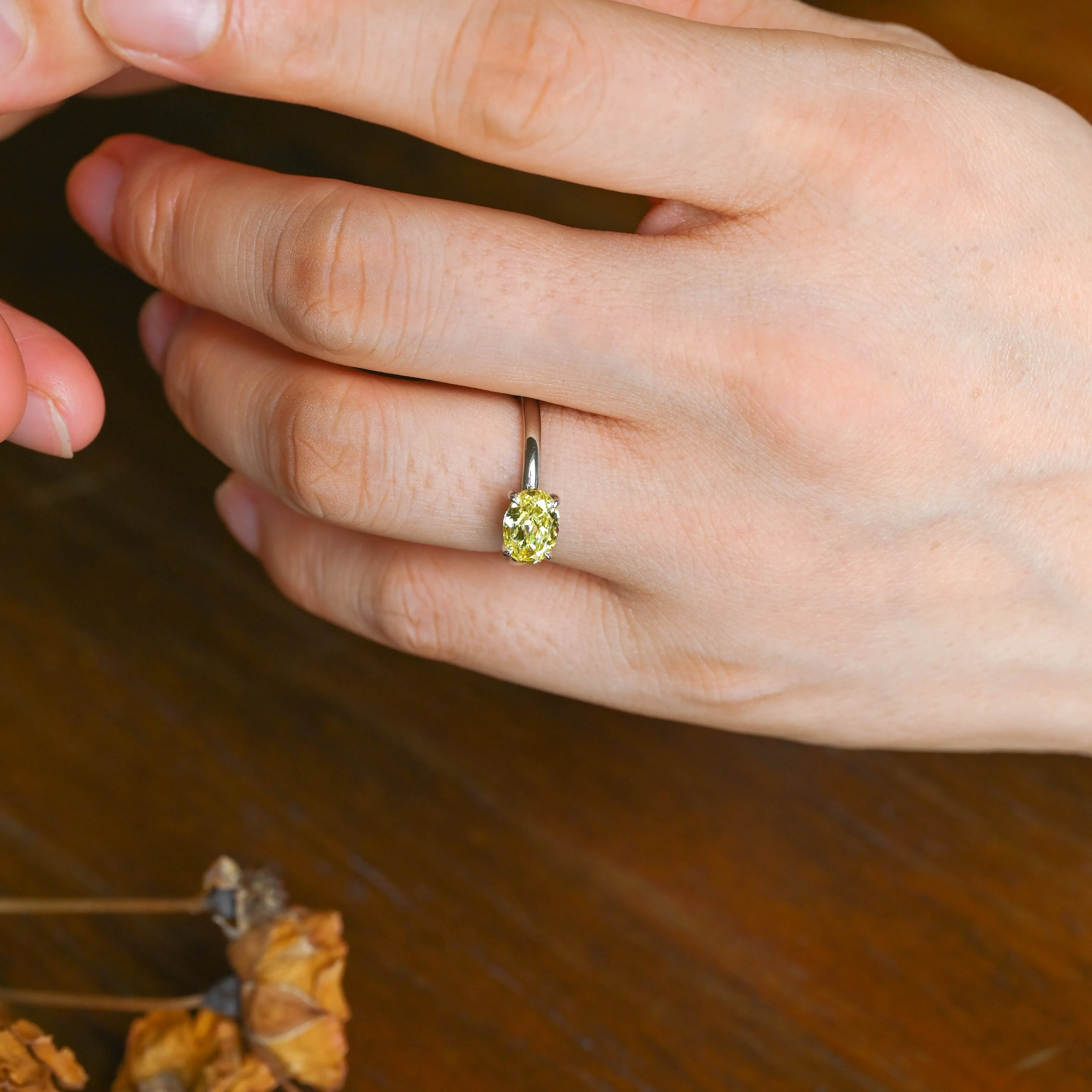 Solid Gold Solitaire Oval Cut Yellow Sapphire Engagement Ring sold by Causyou product image thumbnail 2
