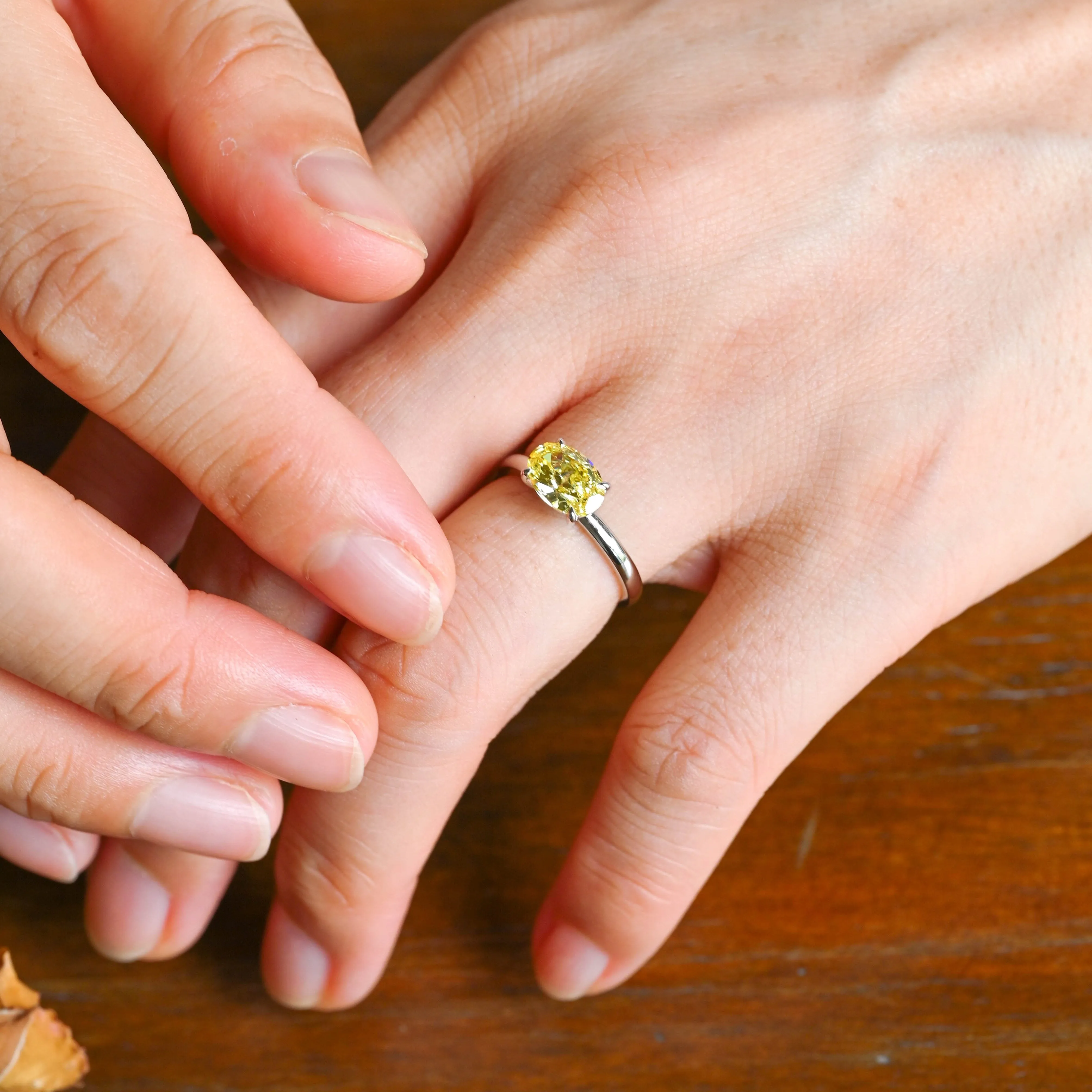 Solid Gold Solitaire Oval Cut Yellow Sapphire Engagement Ring sold by Causyou product image thumbnail 3