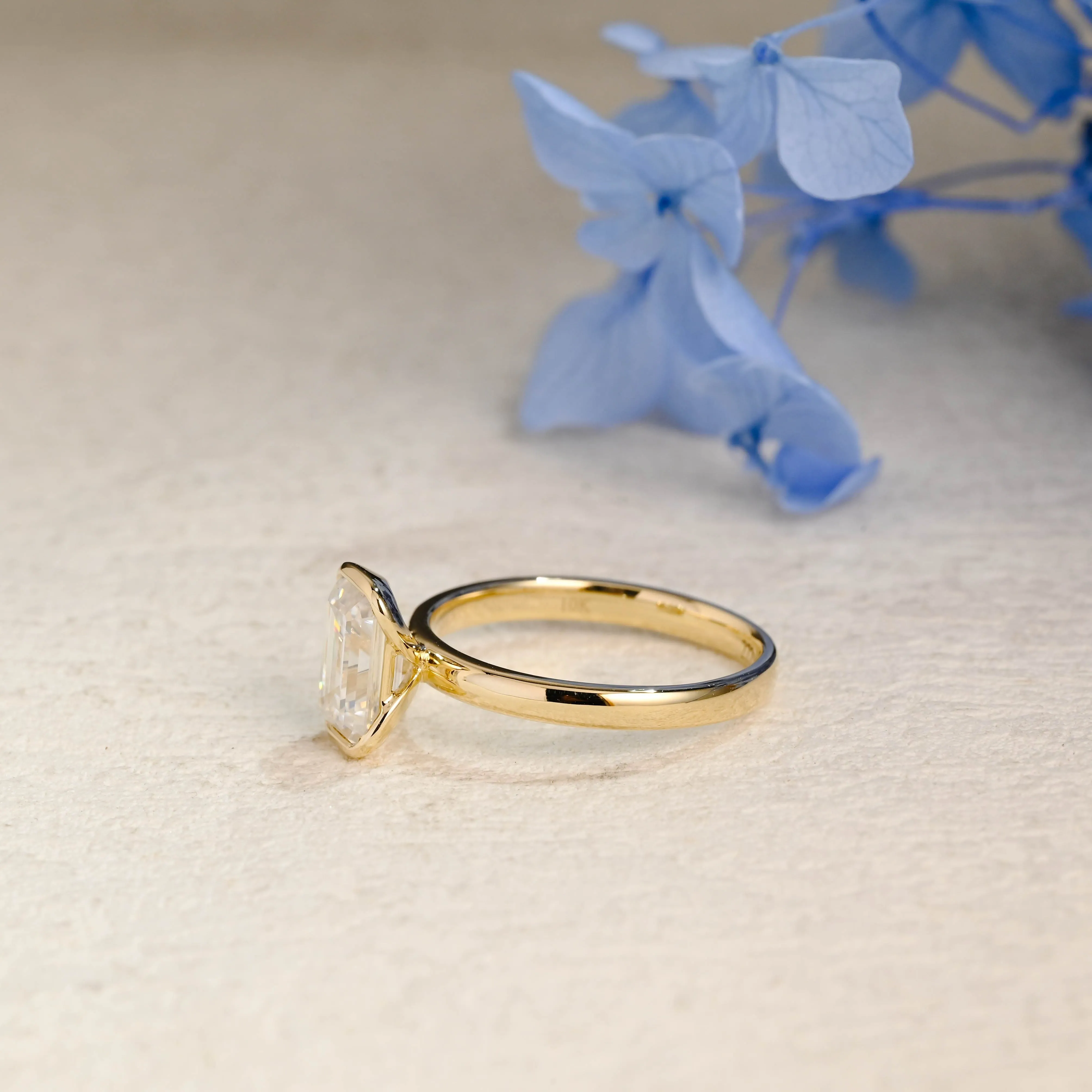 Solid Gold Solitaire 2.5mm Width Half Bezel Emerald Cut Moissanite Engagement Ring sold by Causyou product image thumbnail 5