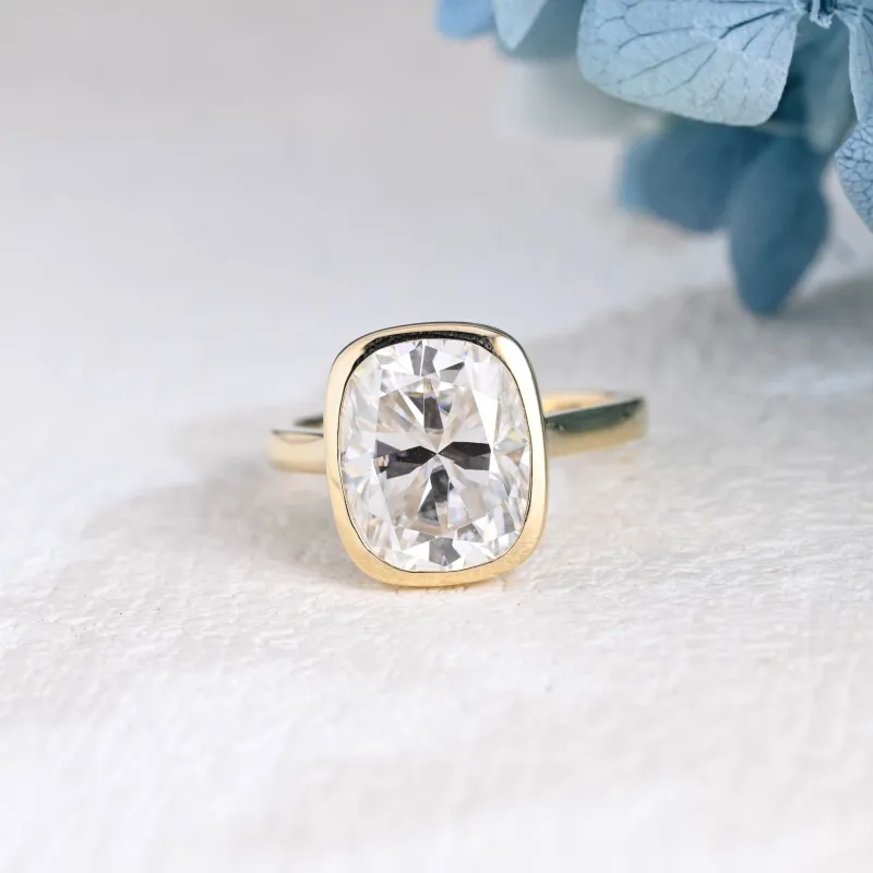 Solid Gold Bezel Elongated Cushion Cut Moissanite Engagement Ring sold by Causyou