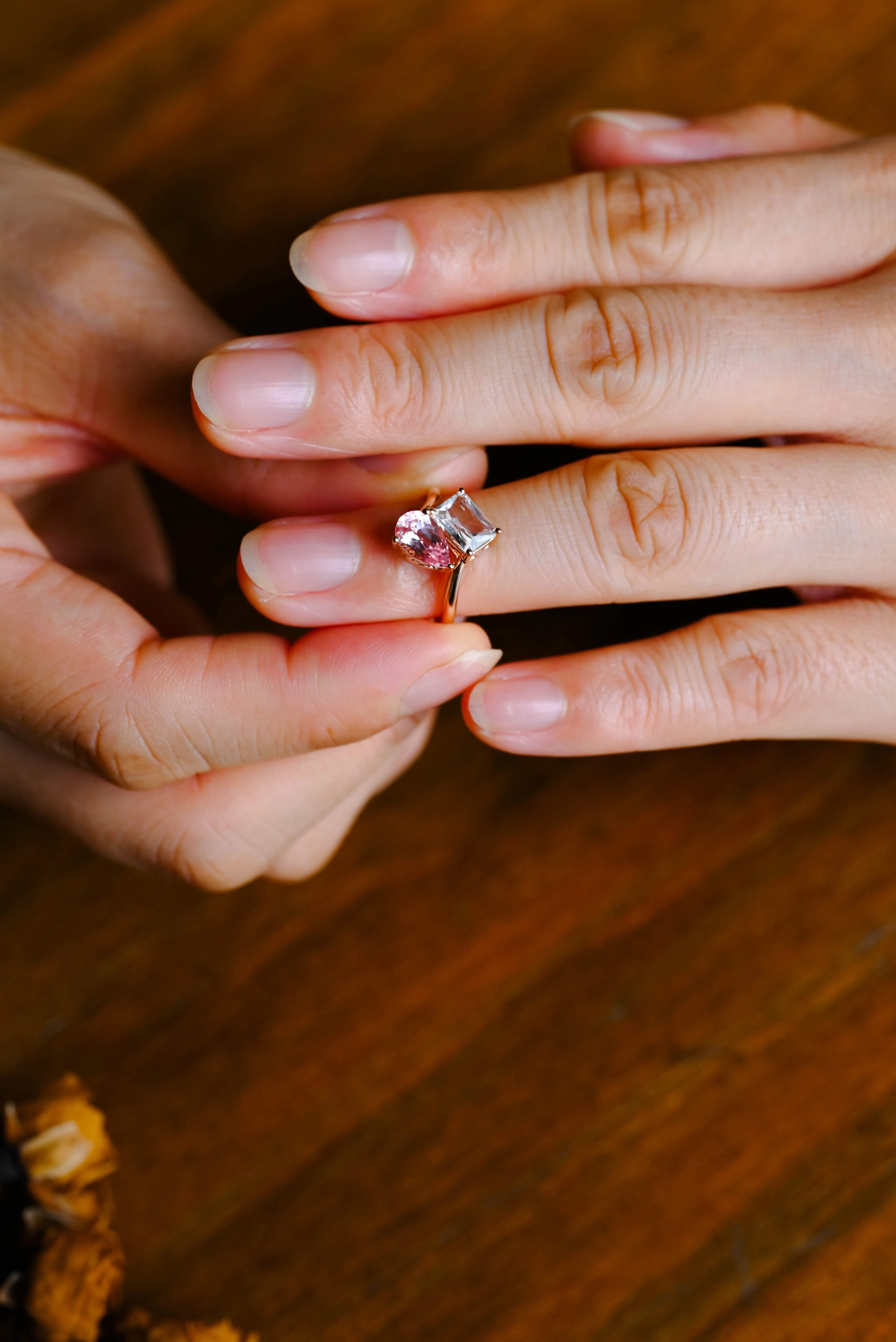 Solid Gold Toi et Moi Emerald Cut Moissanite & Pink Sapphire Engagement Ring sold by Causyou product image thumbnail 2