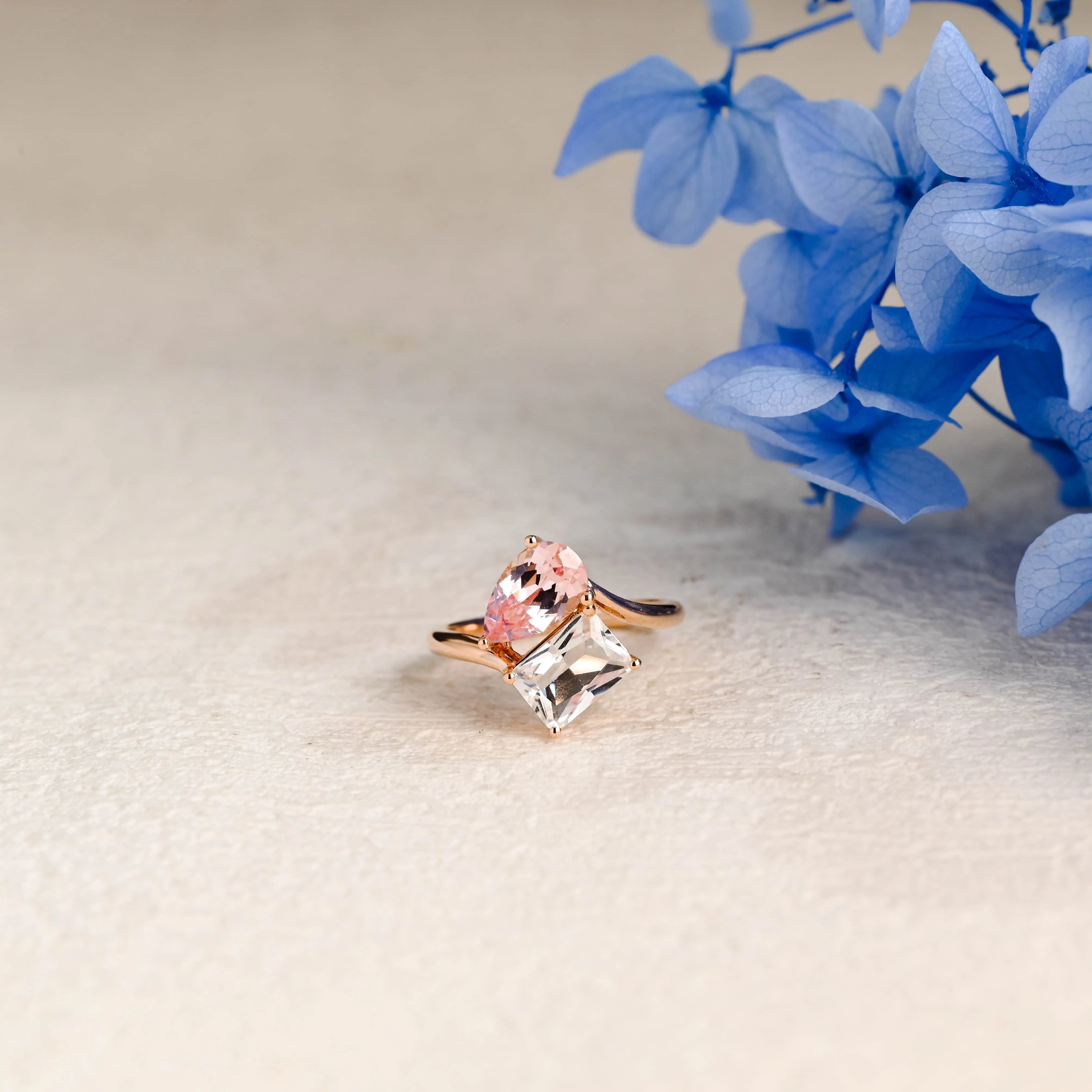 Solid Gold Toi et Moi Emerald Cut Moissanite & Pink Sapphire Engagement Ring sold by Causyou product image thumbnail 5