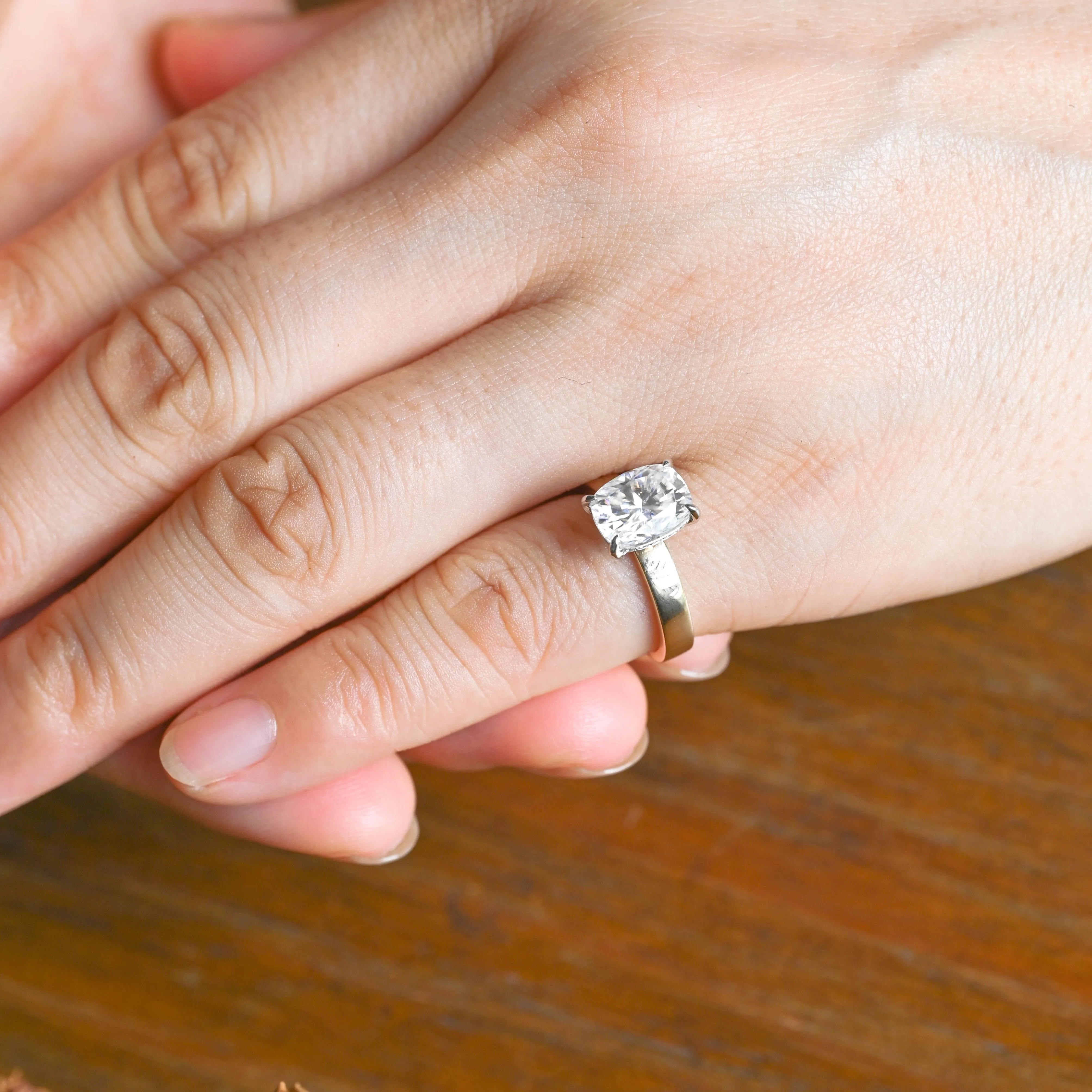 Solid Gold 3mm Width Hidden Halo Elongated Cushion Cut Moissanite Engagement Ring sold by Causyou product image thumbnail 3