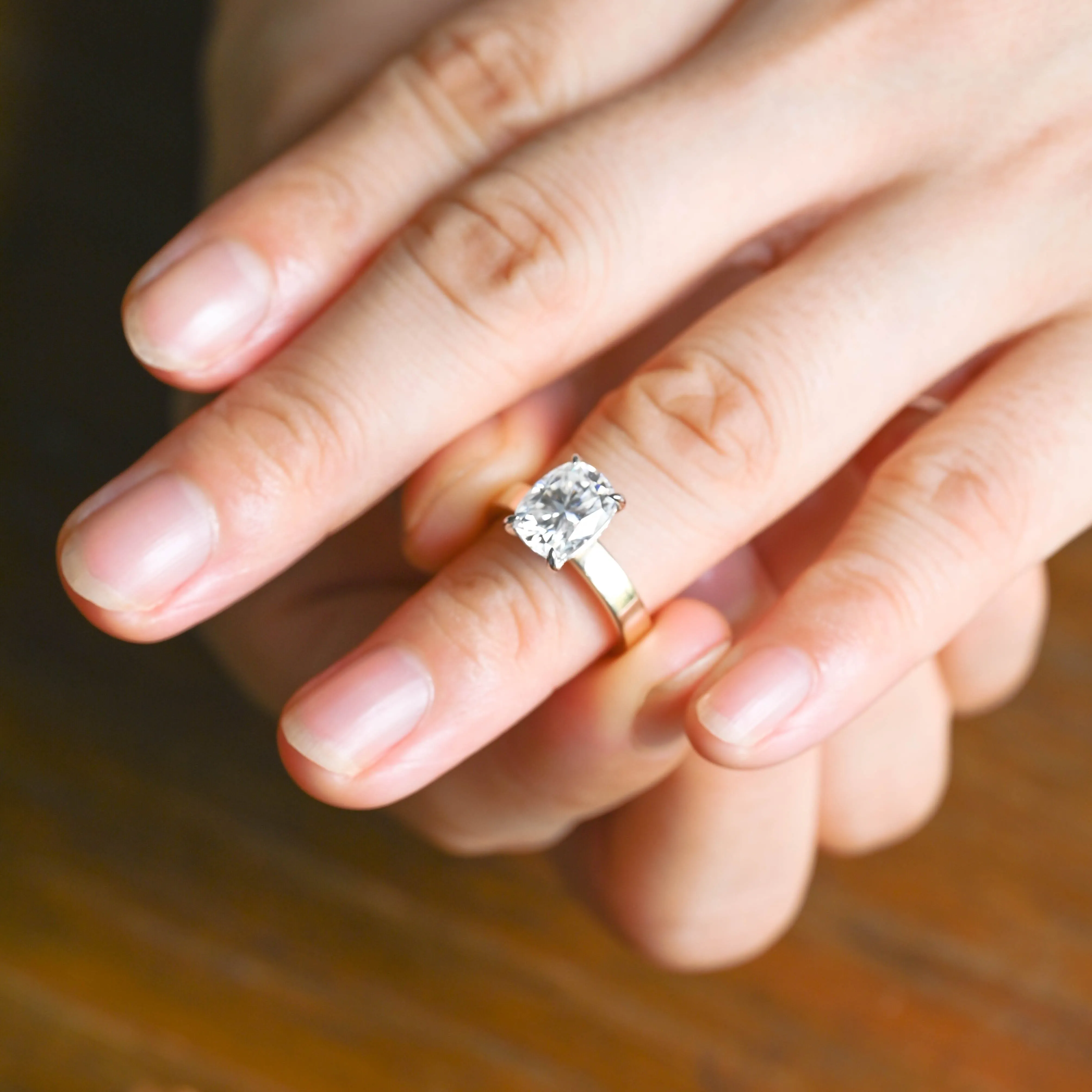 Solid Gold 3mm Width Hidden Halo Elongated Cushion Cut Moissanite Engagement Ring sold by Causyou product image thumbnail 2