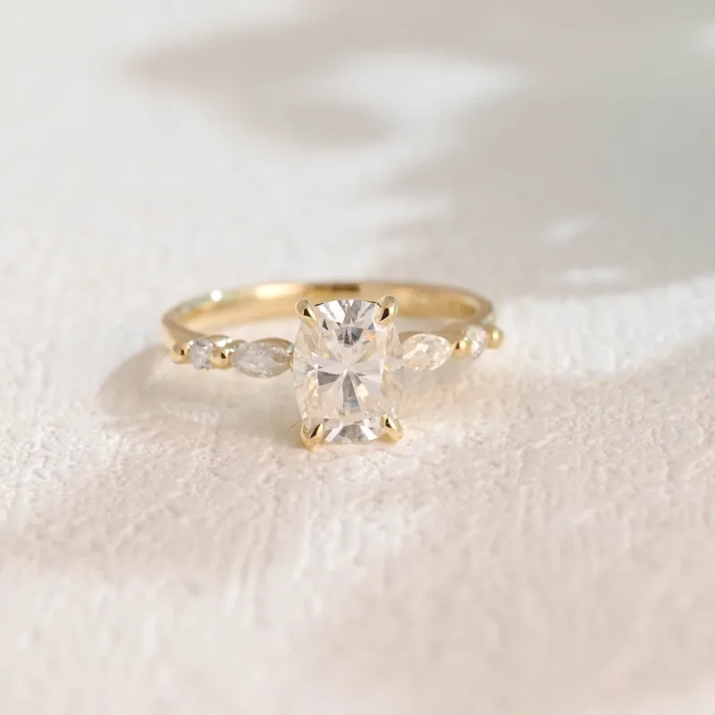 Solid Gold Elongated Cushion Cut Moissanite Engagement Ring sold by Causyou