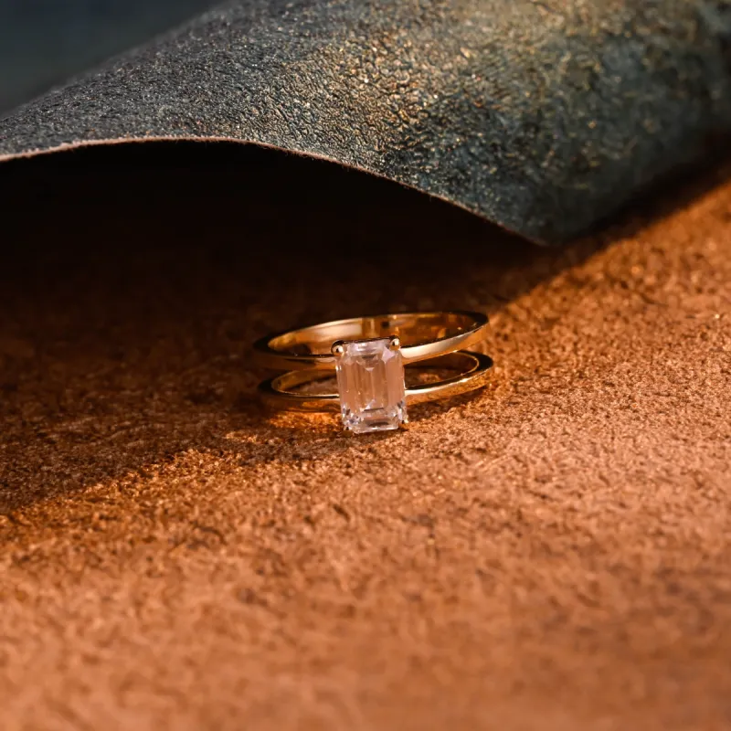 CausYou Solid Gold D/VS1 Double Band Emerald Cut Lab Grown Diamond Engagement Ring sold by Causyou
