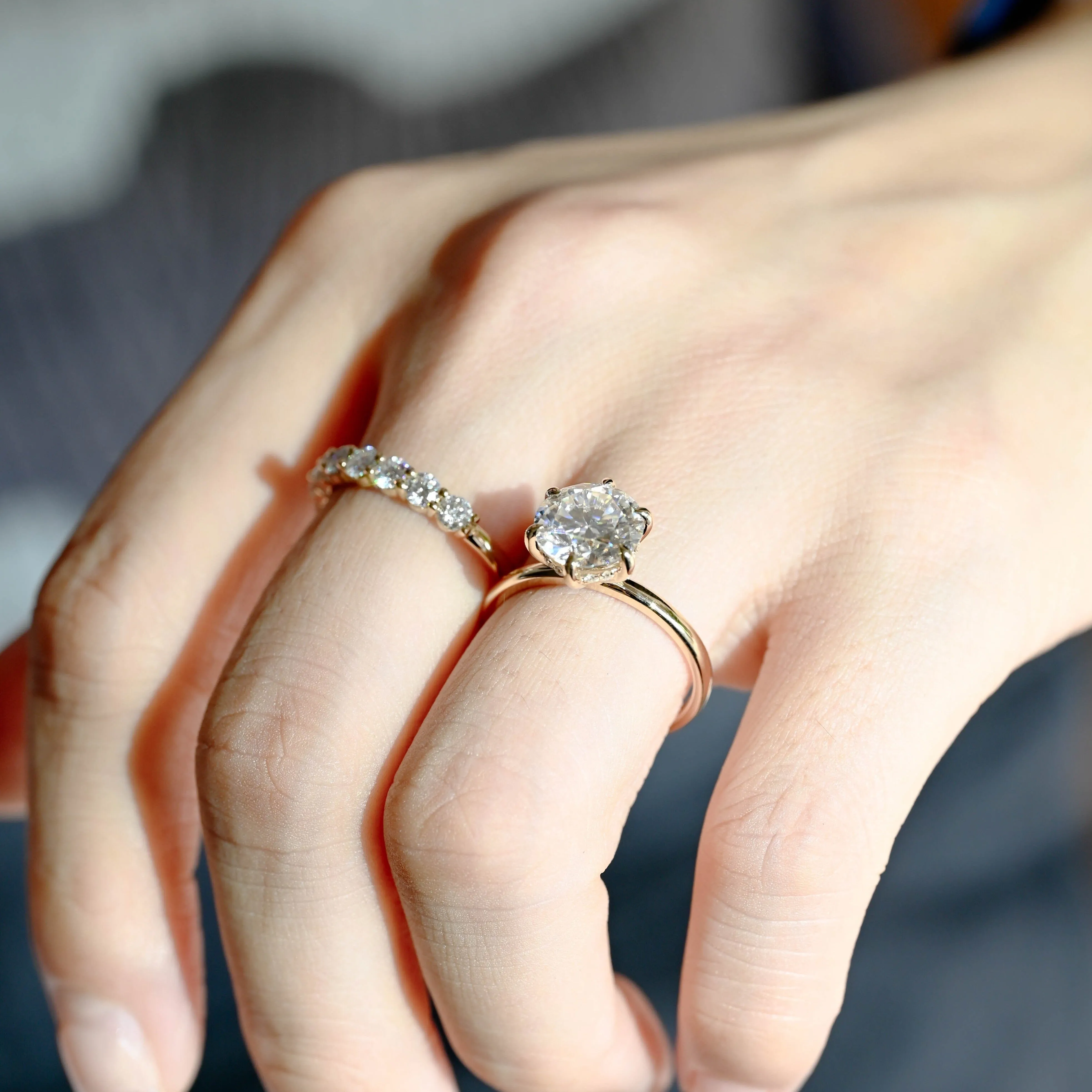 Solid Gold Half Eternity Round Cut Moissanite Wedding Band sold by Causyou product image thumbnail 3