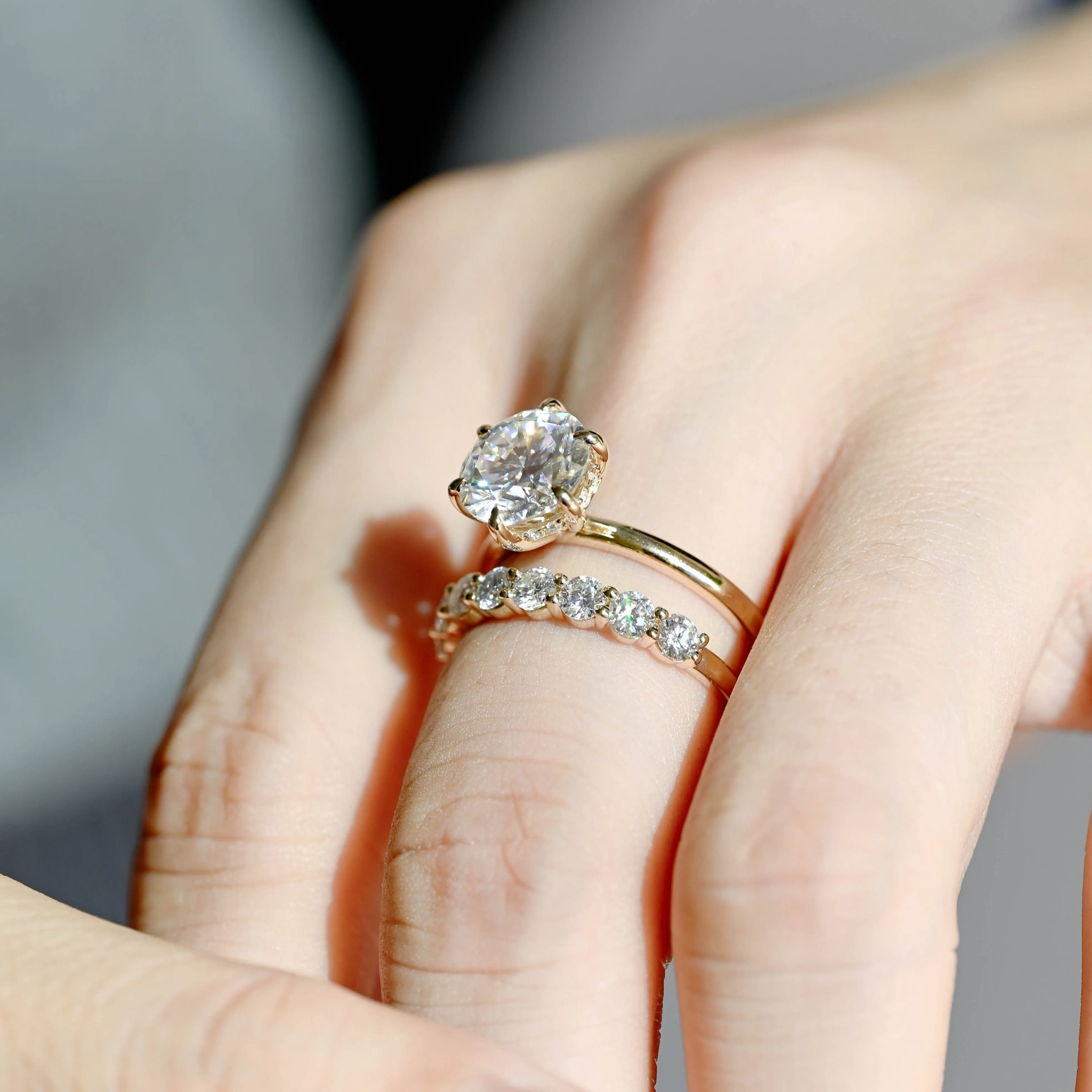 Solid Gold Half Eternity Round Cut Moissanite Wedding Band sold by Causyou product image thumbnail 4