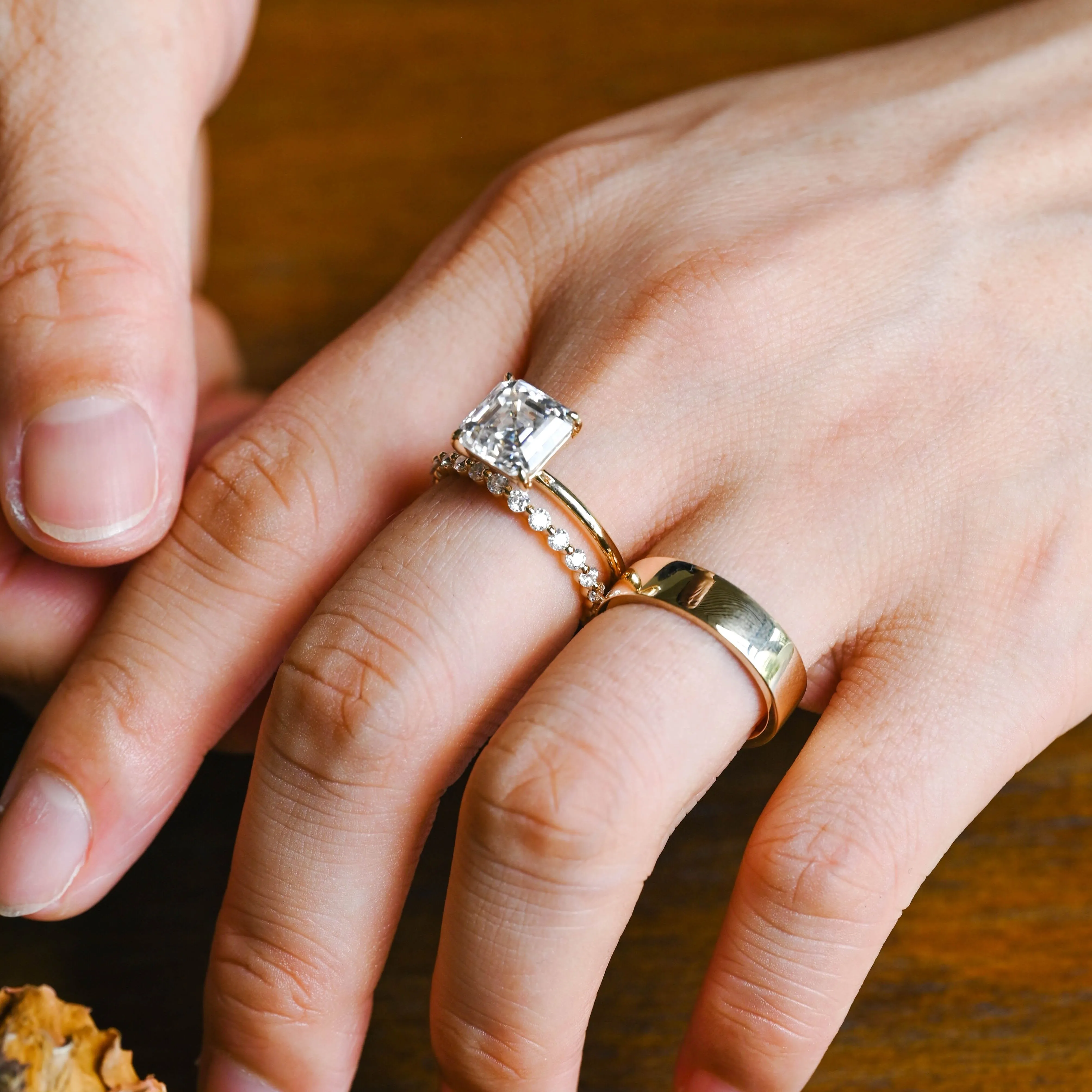 Solid Gold Solitaire Asscher Cut Moissanite Engagement Ring Set sold by Causyou product image thumbnail 3