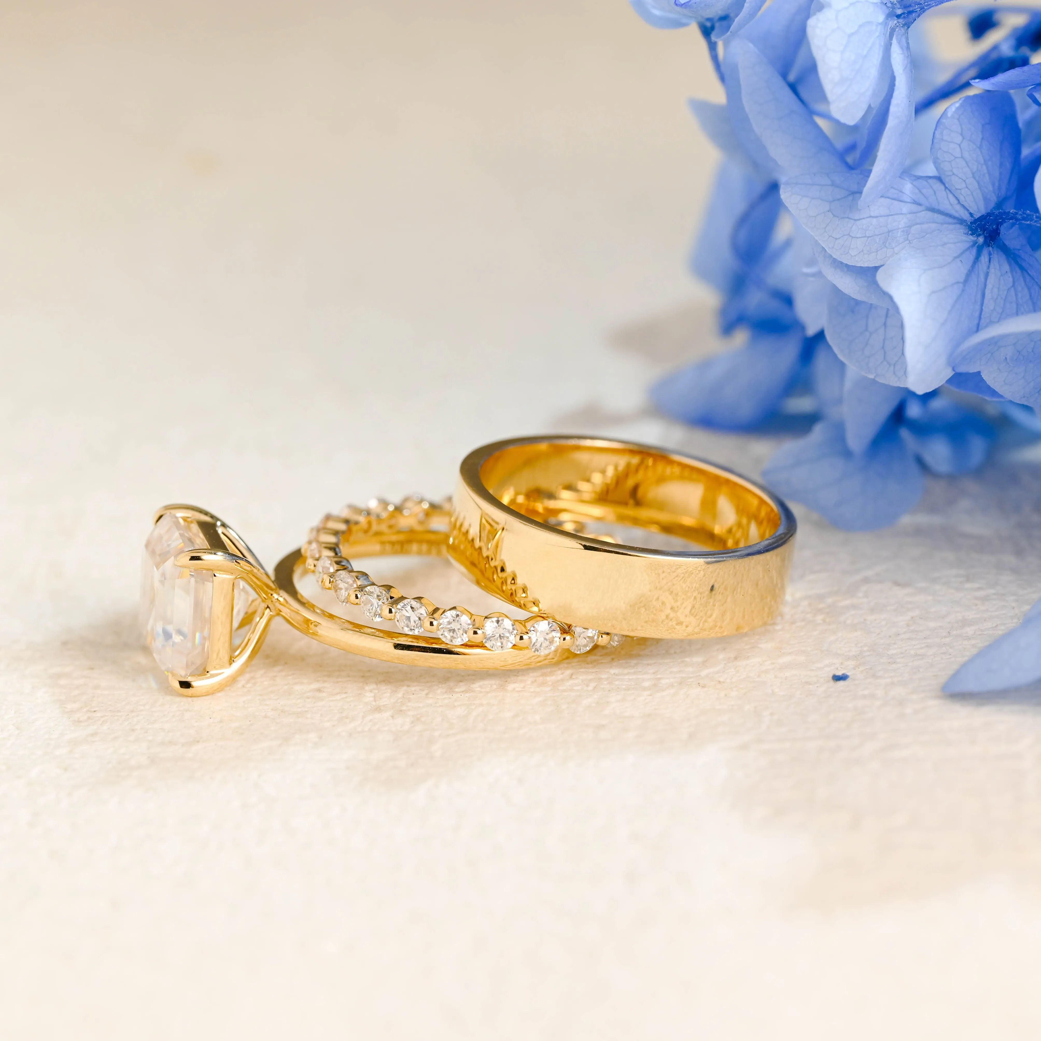 Solid Gold Solitaire Asscher Cut Moissanite Engagement Ring Set sold by Causyou product image thumbnail 5