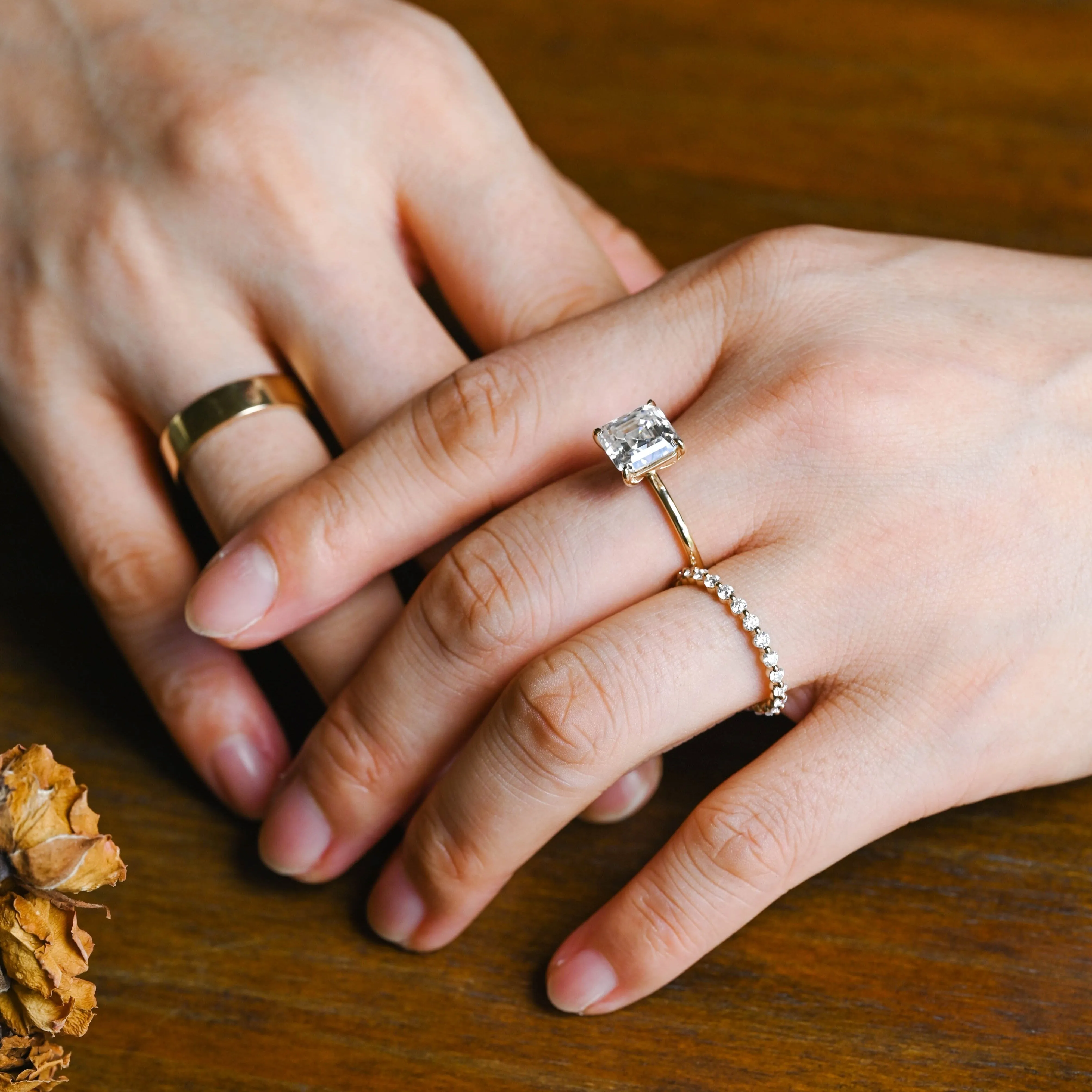 Solid Gold Solitaire Asscher Cut Moissanite Engagement Ring Set sold by Causyou product image thumbnail 4